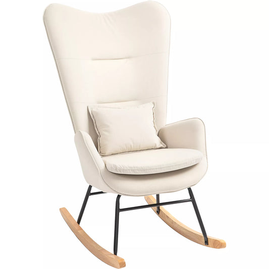 Supama kėdė, minkštas aksomo išvaizdos apmušalas, su juosmens pagalvėle, atlaiko iki 120 kg, 67 x 85 x 112 cm, kreminės baltos spalvos