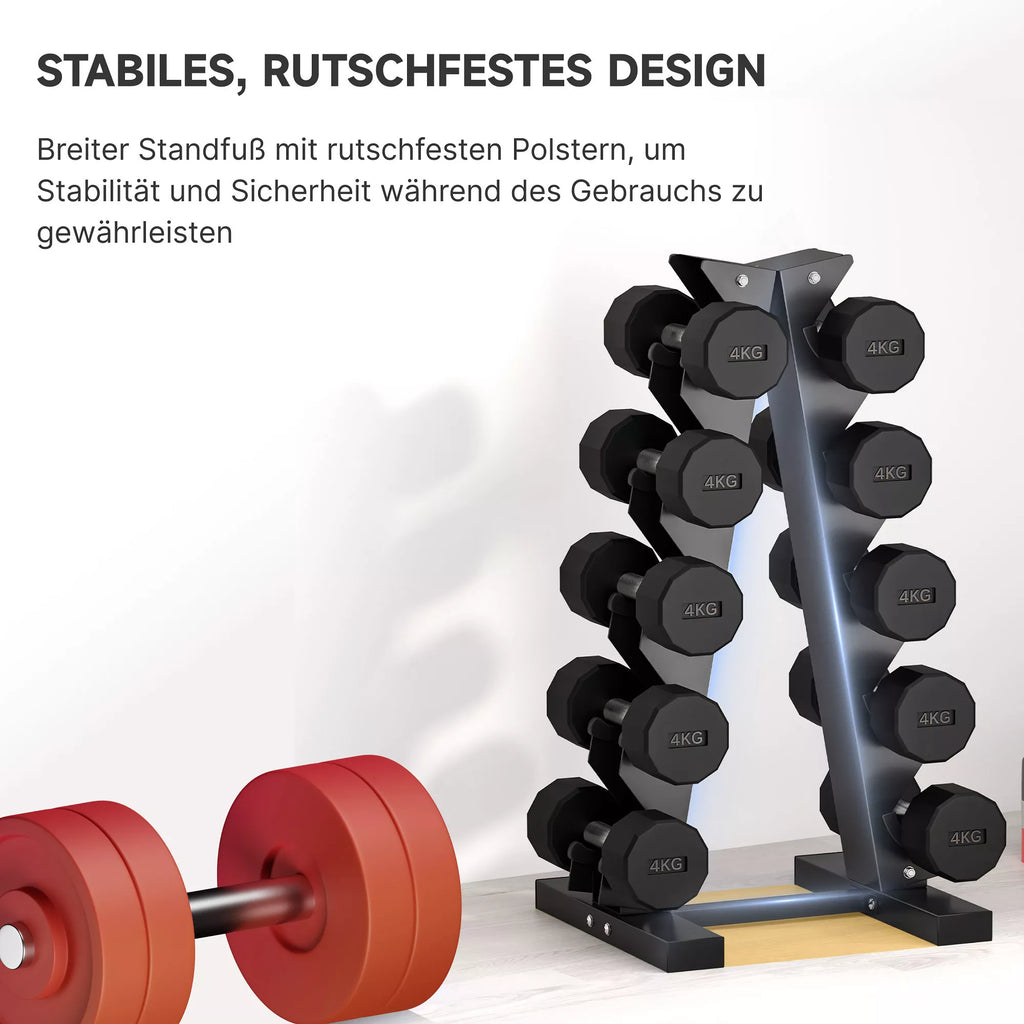 Hantelständer für 10 Kurzhanteln, 5 Ebenen, stabiles Stahlgestell, bis 100 kg, schwarz, 66 x 35 x 33 cm