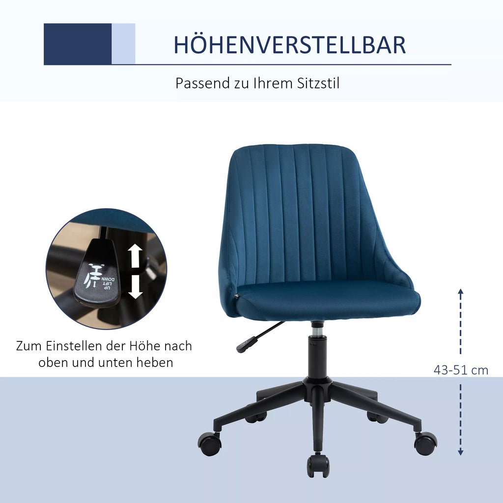 Biuro kėdė Sukiojama kėdė Rašomojo stalo kėdė Ergonomiškas linijinis dizainas Reguliuojamas aukštis 360° sukiojama Putų medžiaga Velveto tipo poliesteris Mėlyna 50 x 58 x 77-87 cm