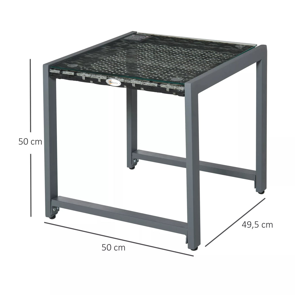 Sodo stalas Sodo pagalbinis stalas Stalas Sodo baldai su kietu stiklu Polirūdas + aliuminis Pilkas 50 x 49,5 x 50 cm