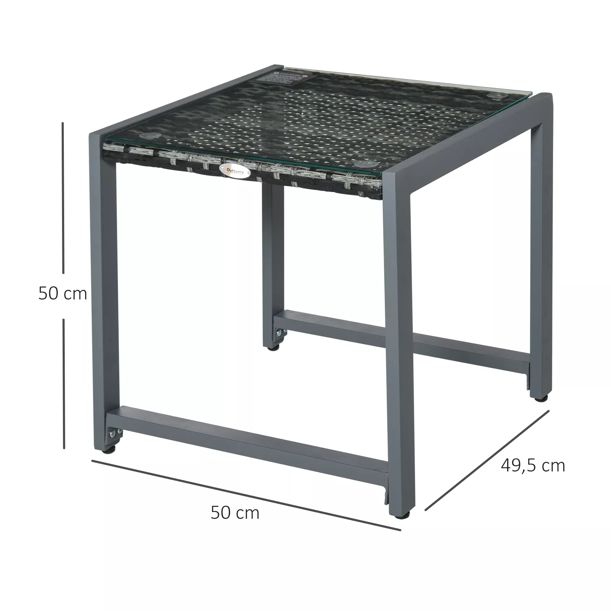 Sodo stalas Sodo pagalbinis stalas Stalas Sodo baldai su kietu stiklu Polirūdas + aliuminis Pilkas 50 x 49,5 x 50 cm