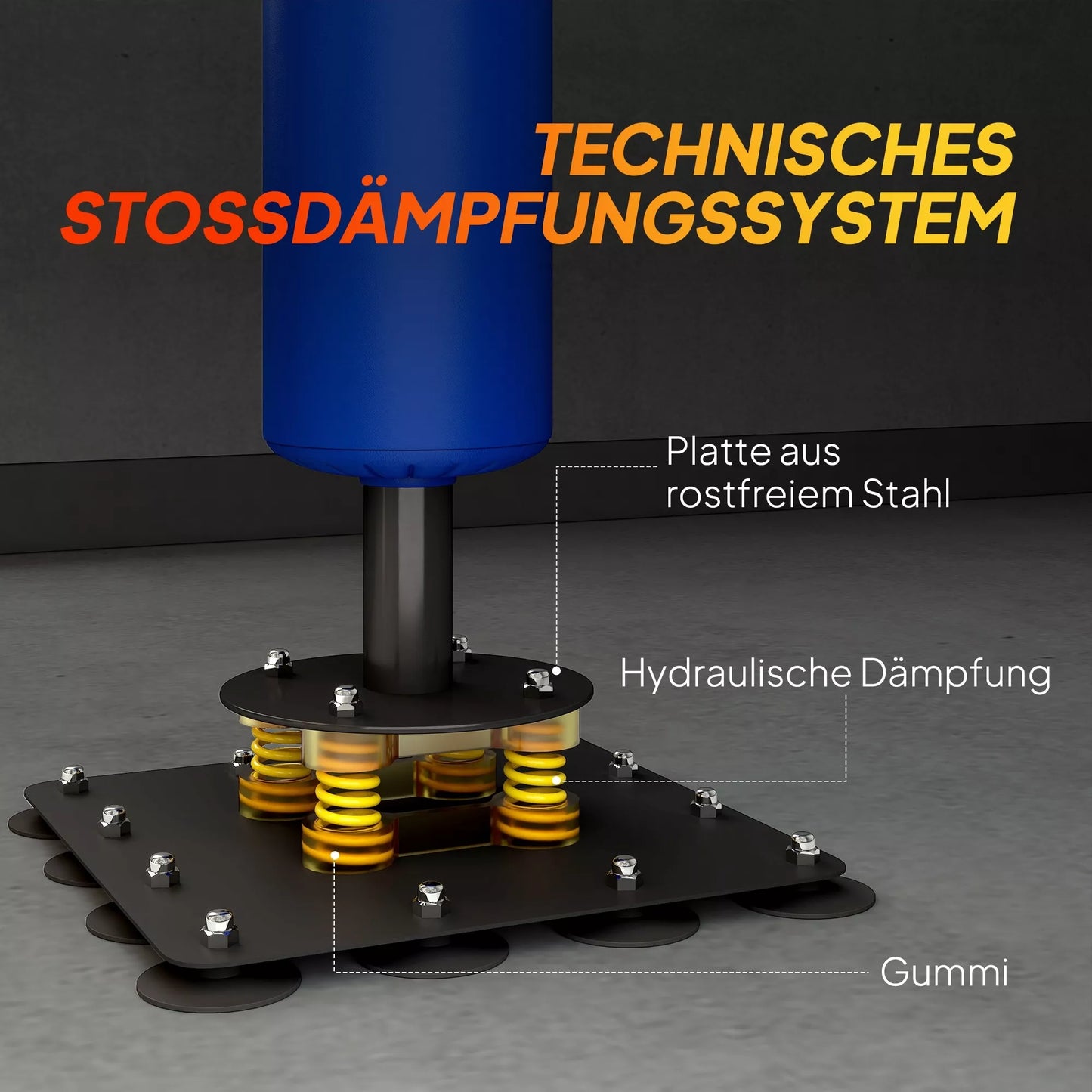 Bokso stovas, du greičio kamuoliukai, besisukanti bokso štanga, smūgių pagalvėlės, reguliuojamo aukščio, plienas, 107 x 36 x 140-205 cm, Mėlyna