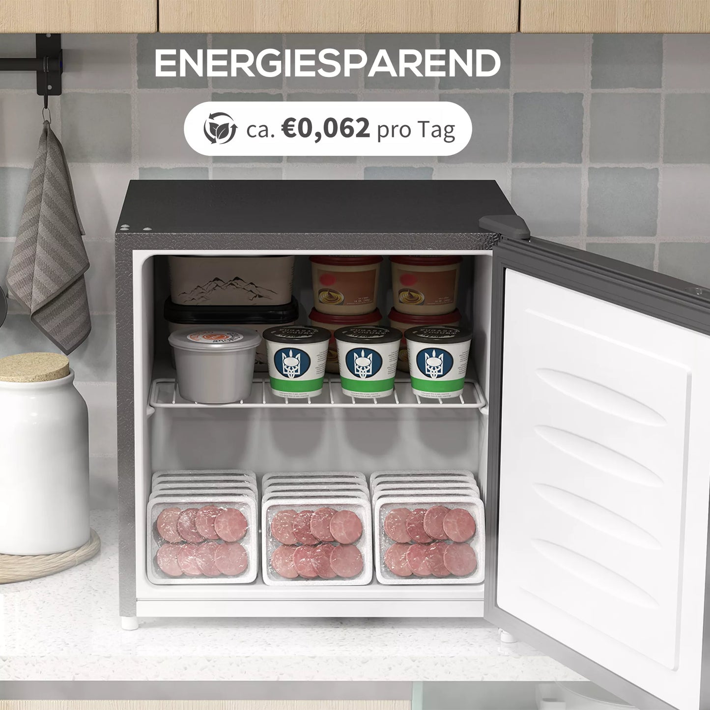 Mini šaldiklis 35 l Elektrinis laisvai pastatomas šaldiklis 161 W Mini šaldiklis 47 x 44,2 x 48,8 cm Pilkos spalvos