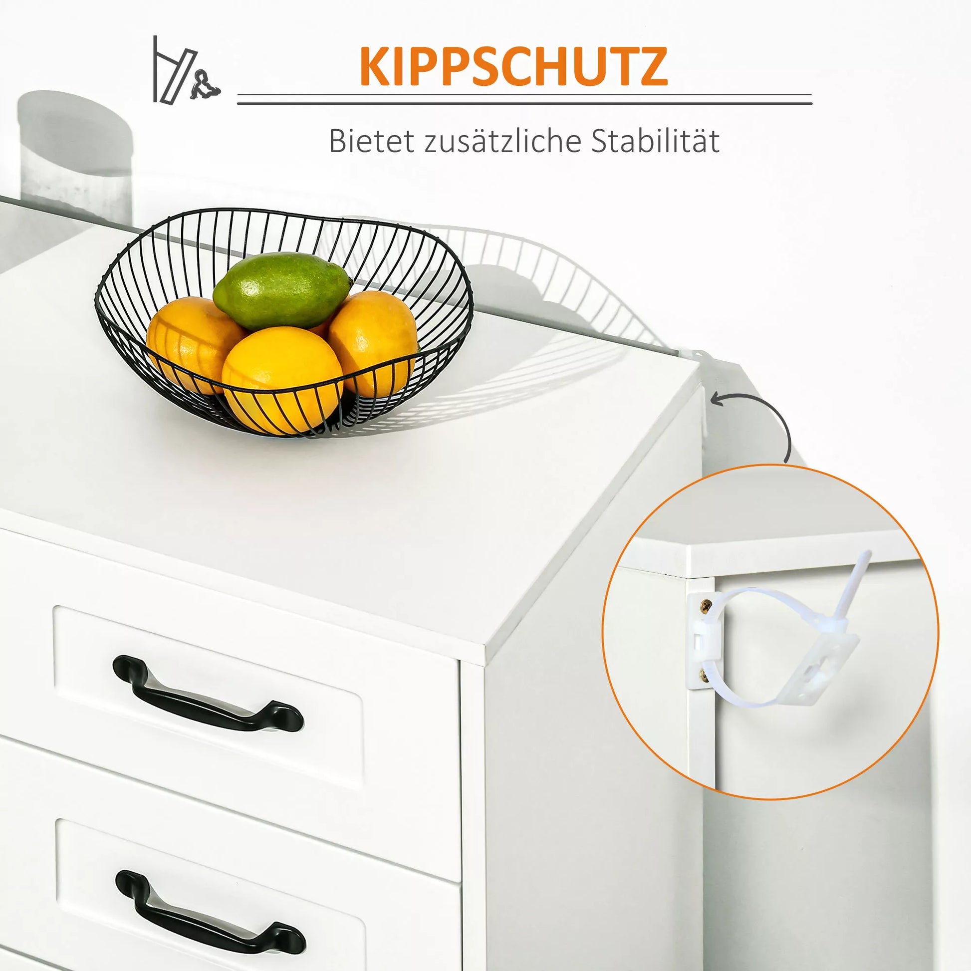 Bufetas Komoda, modernus stilius, 4 stalčiai, 1 spintelė, 105 cm x 40 cm x 76 cm, balta