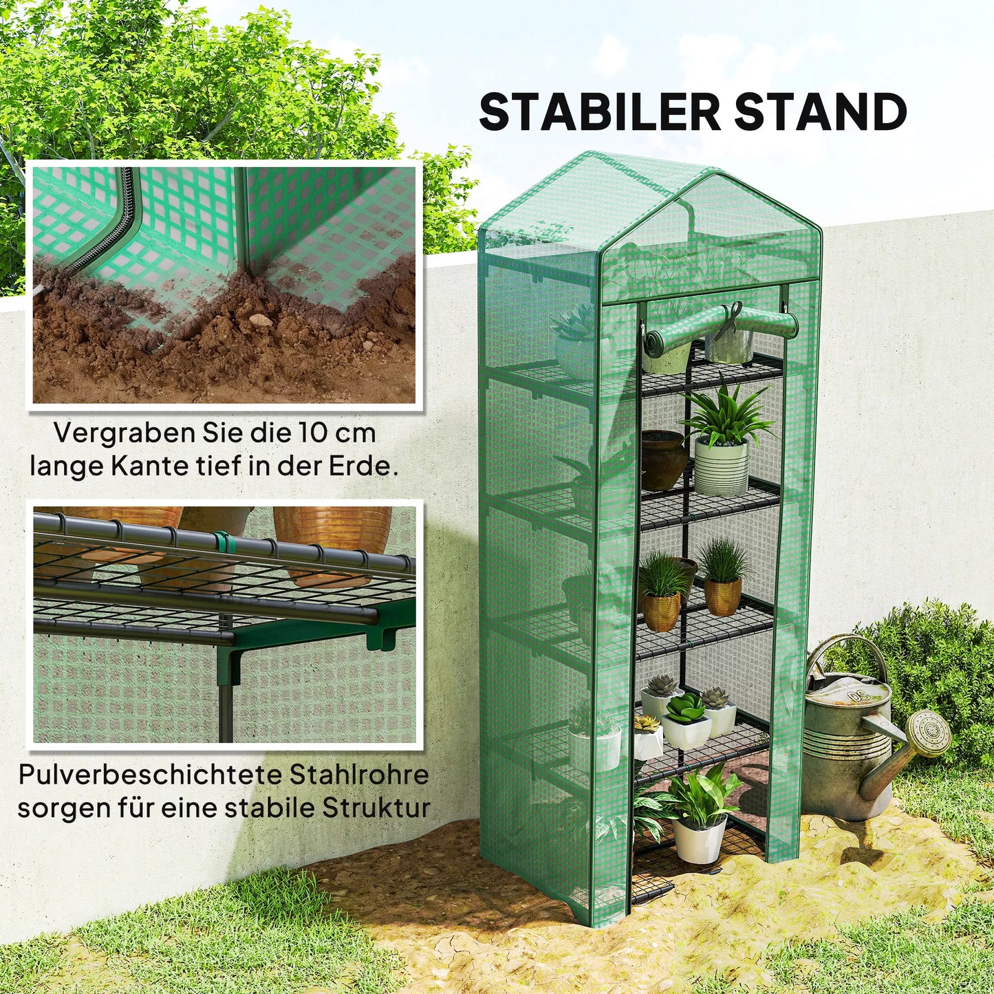 Mini šiltnamis gėlėms ar daržovėms, plienas, plastikas, 69I x 49P x 193A cm, žalias