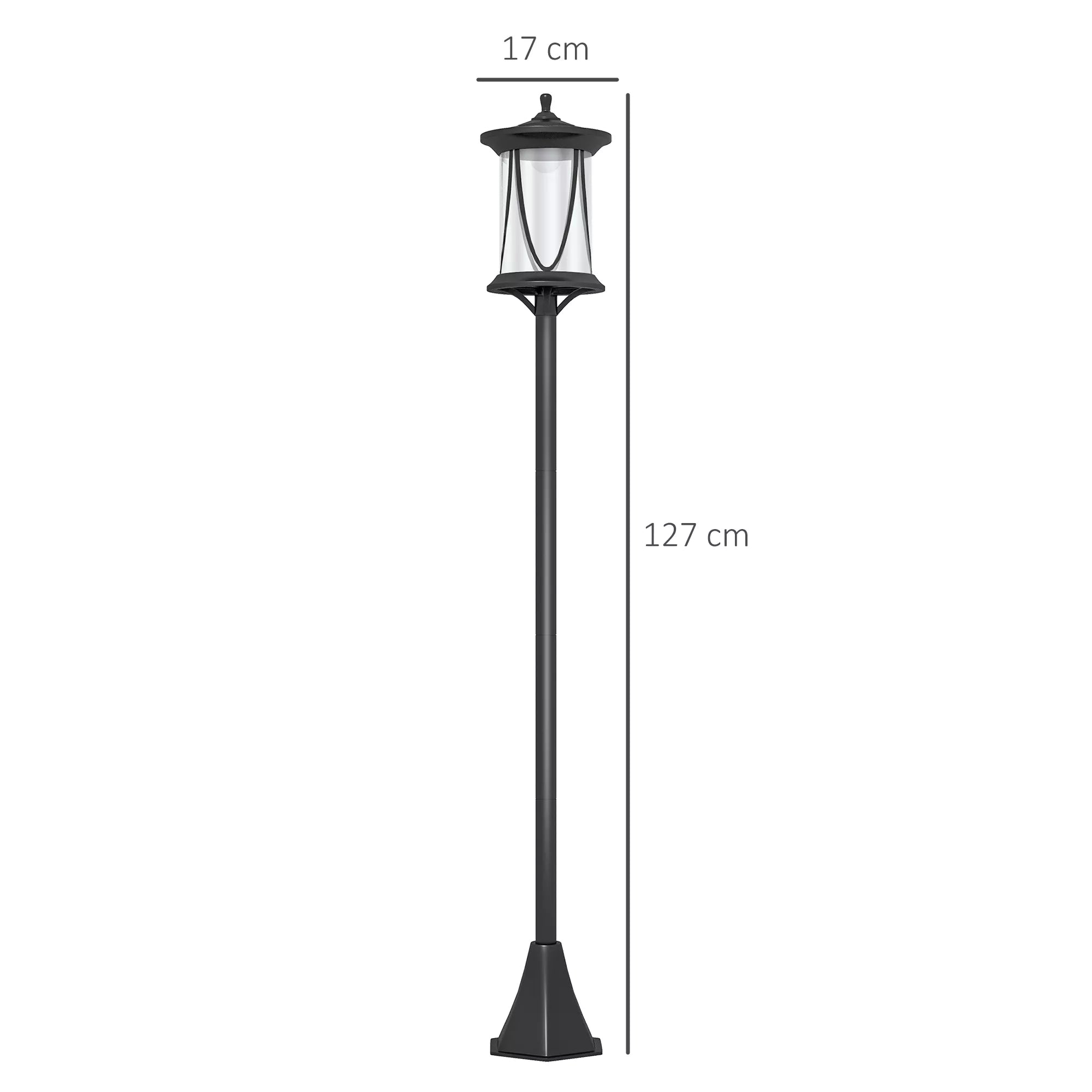 Saulės energija maitinamas lauko šviestuvas, LED, automatinis veikimas, atsparus atmosferos poveikiui, 6 val. šviesos trukmė, 17B x 17T x 127Hcm, juodas