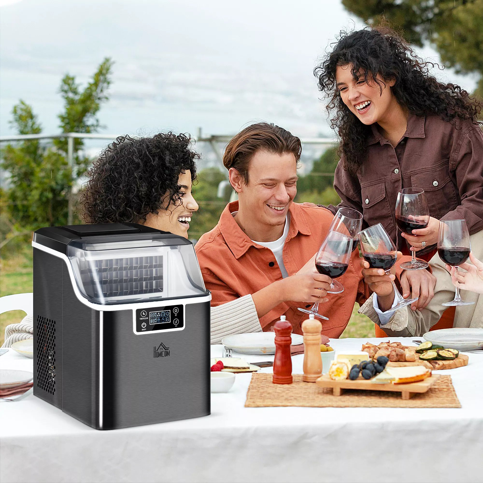 Ledo kubelių gaminimo aparatas Ledo kubelių dozatorius Ice-Maker 20 kg/24 val. 2,3 l ledo kubelių gaminimo aparatas su 3,2 l vandens rezervuaru, juodos spalvos