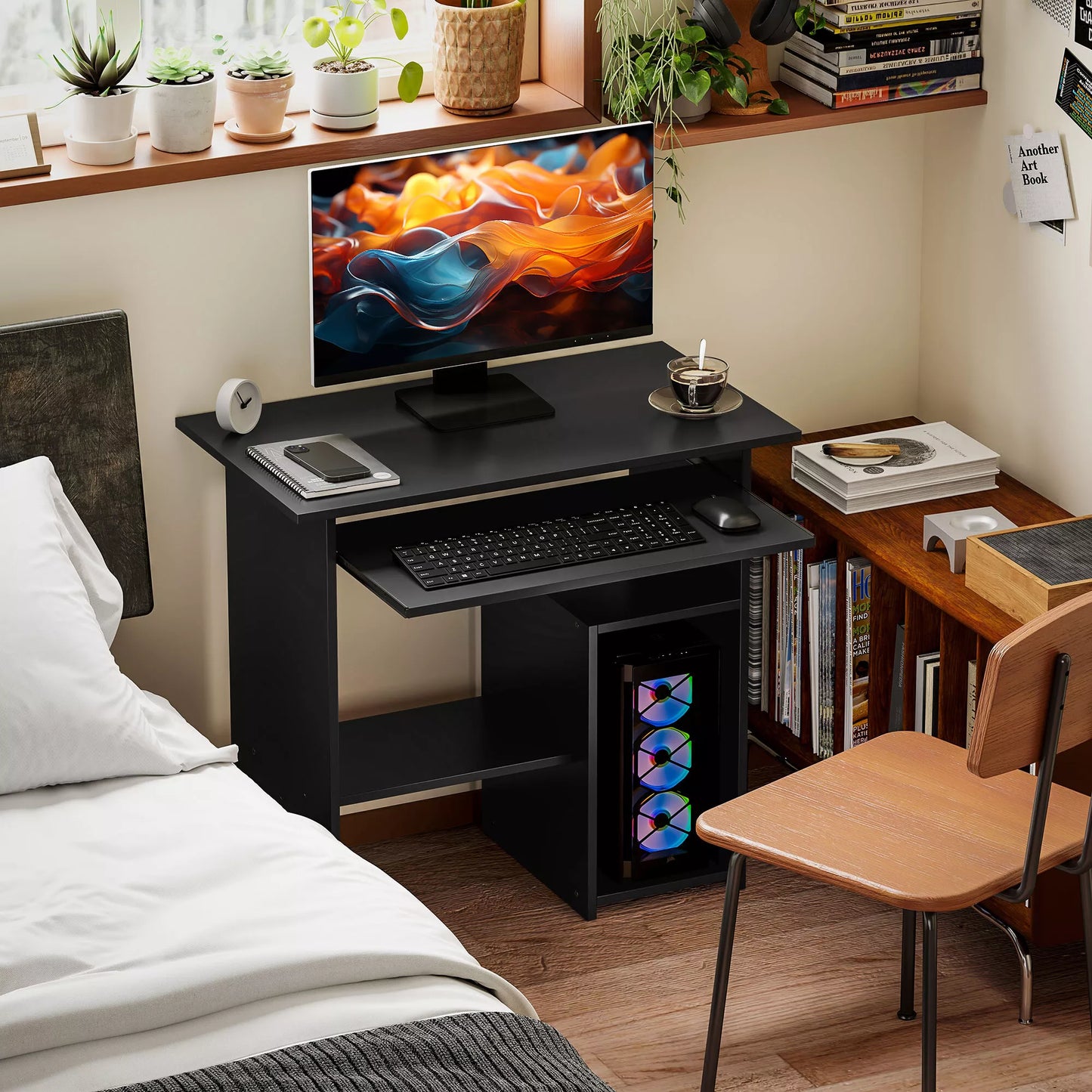 Kompiuterio stalas, rašomasis stalas, medžio drožlių plokštė, metalas, 80 x 45 x 75 cm, juodos spalvos