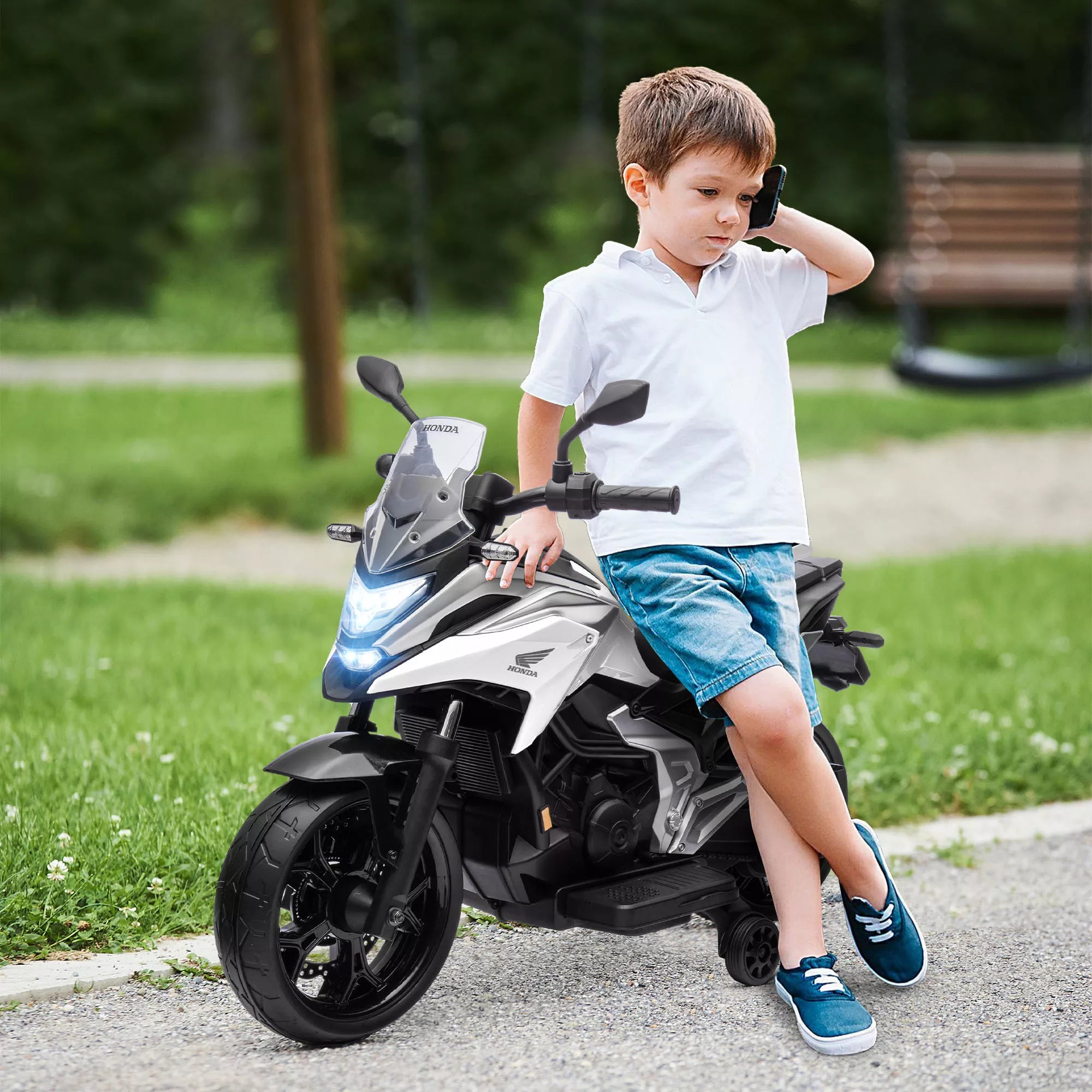 Elektrinis vaikų motociklas, Honda, 3 km/h, muzika ir šviesa, 3–6 metai, iki 30 kg, baltas