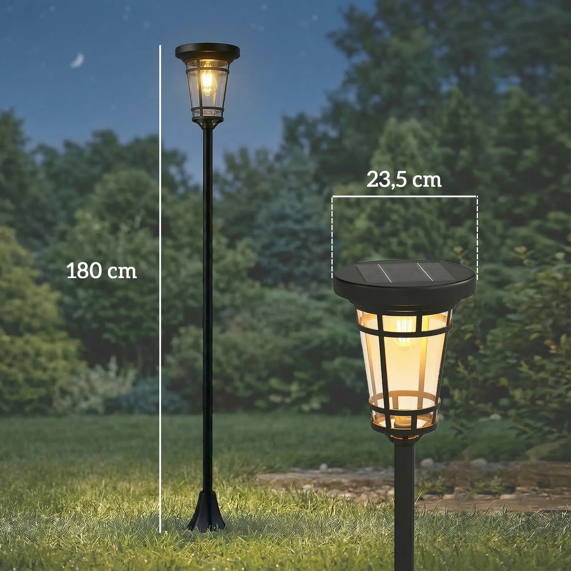 Saulės šviestuvai 2 vnt. 180 cm reguliuojamo aukščio LED juodi