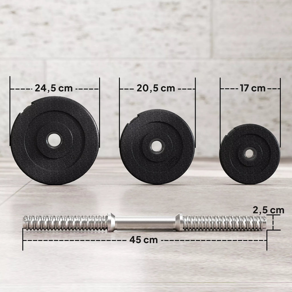 Hantelių rinkinys 40 kg, 2 metalinės rankenos, 12 hantelių diskų, apsaugo grindis, juodas