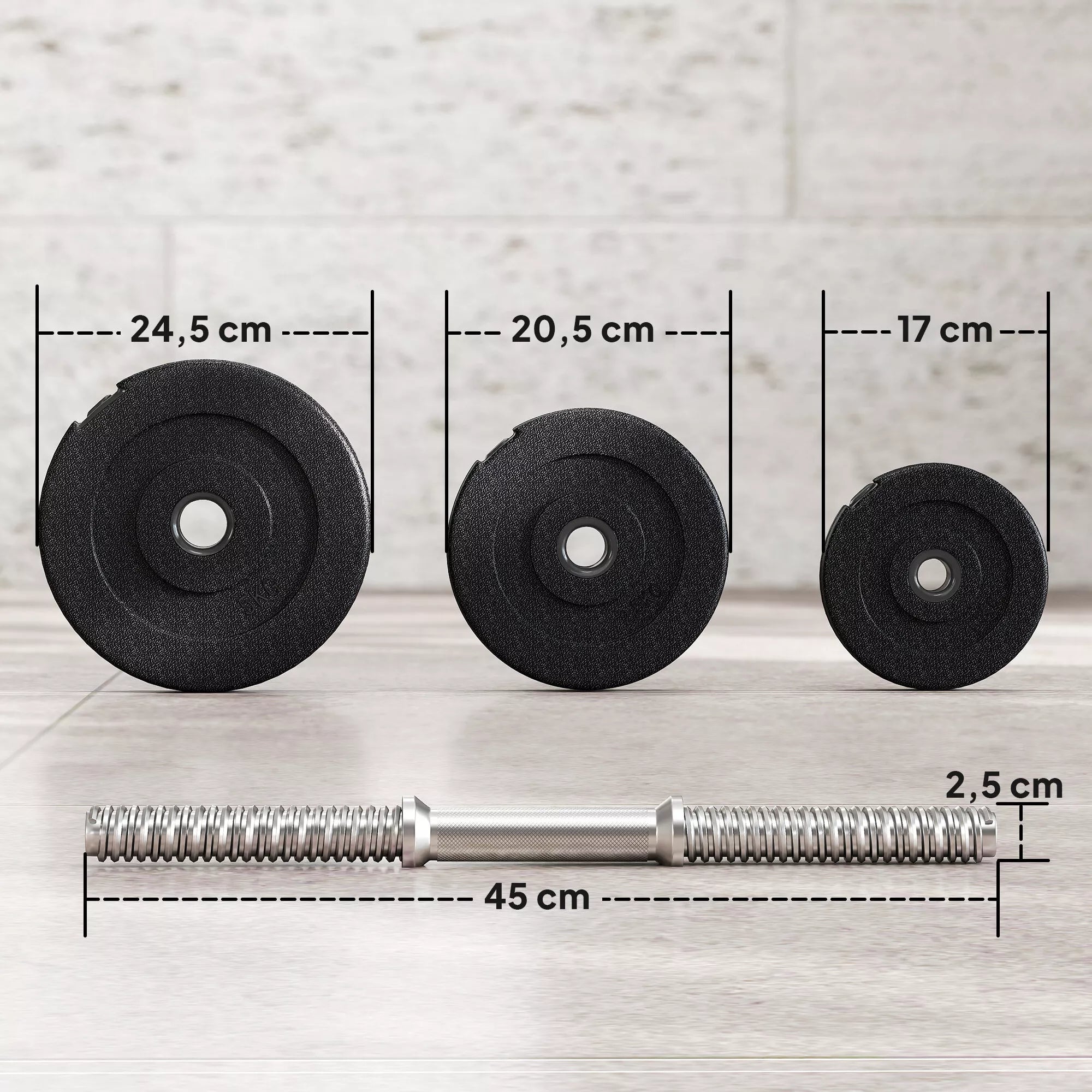 Hantelių rinkinys 40 kg, 2 metalinės rankenos, 12 hantelių diskų, apsaugo grindis, juodas