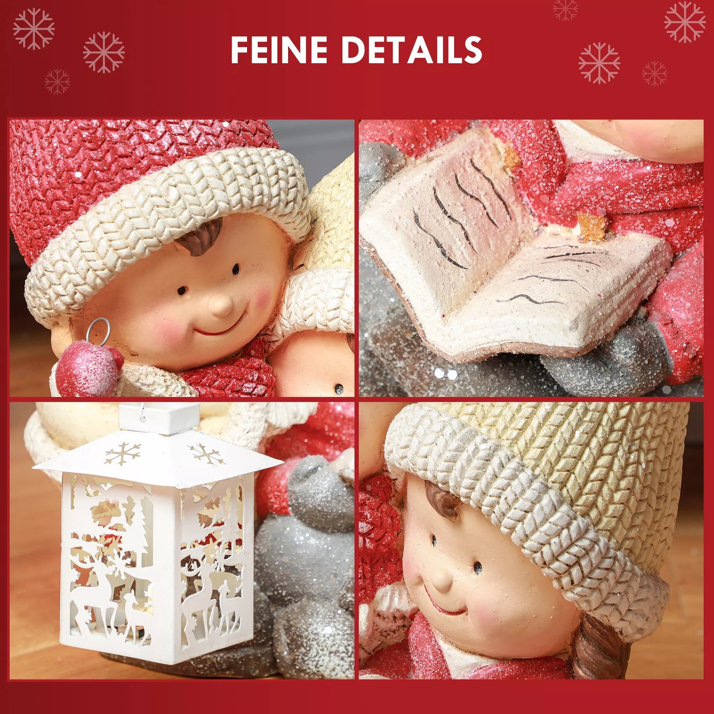 HOMCOM Kalėdinis nykštukas su knyga ir žibintu, LED, veikiantis nuo baterijų, 30 x 23 x 45 cm