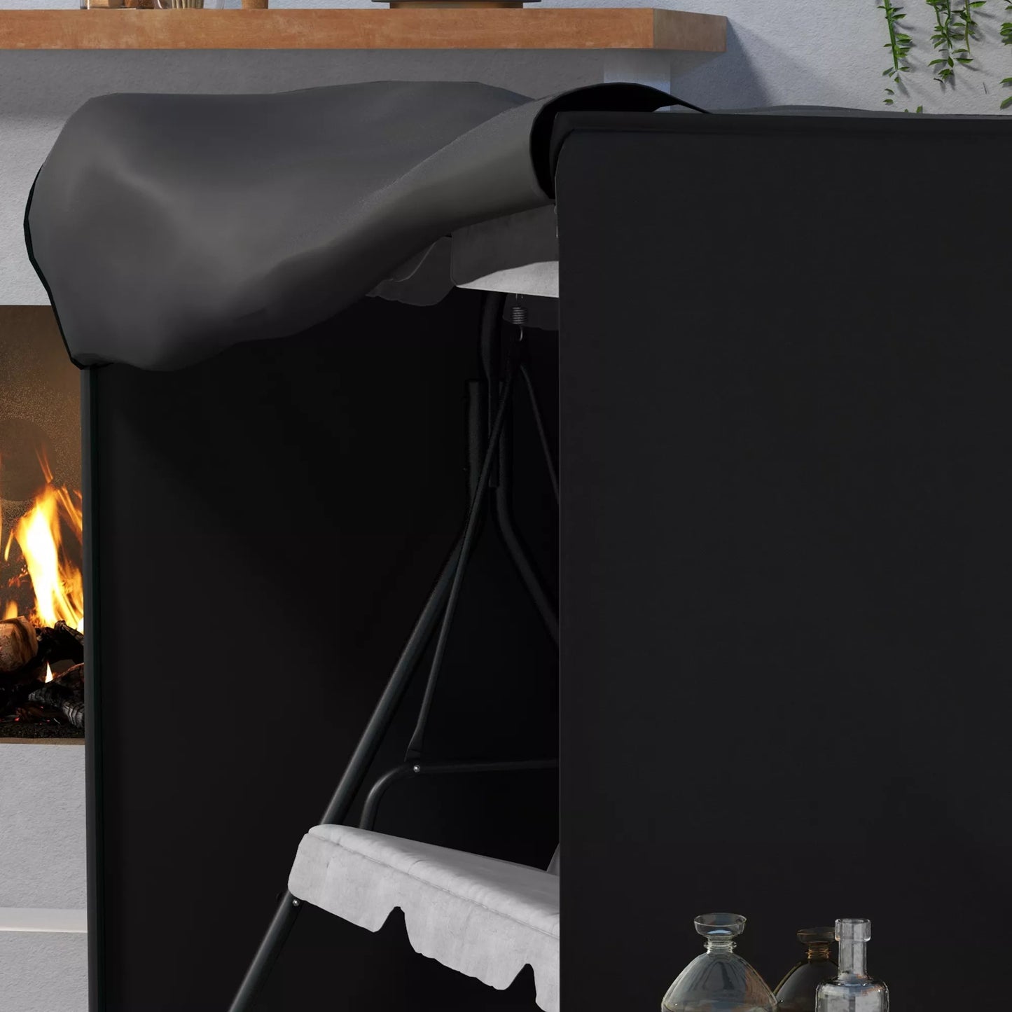 Atsparus vandeniui užvalkalas sodo supynėms (Hollywood tipo), juodas, 205 x 124 x 164 cm