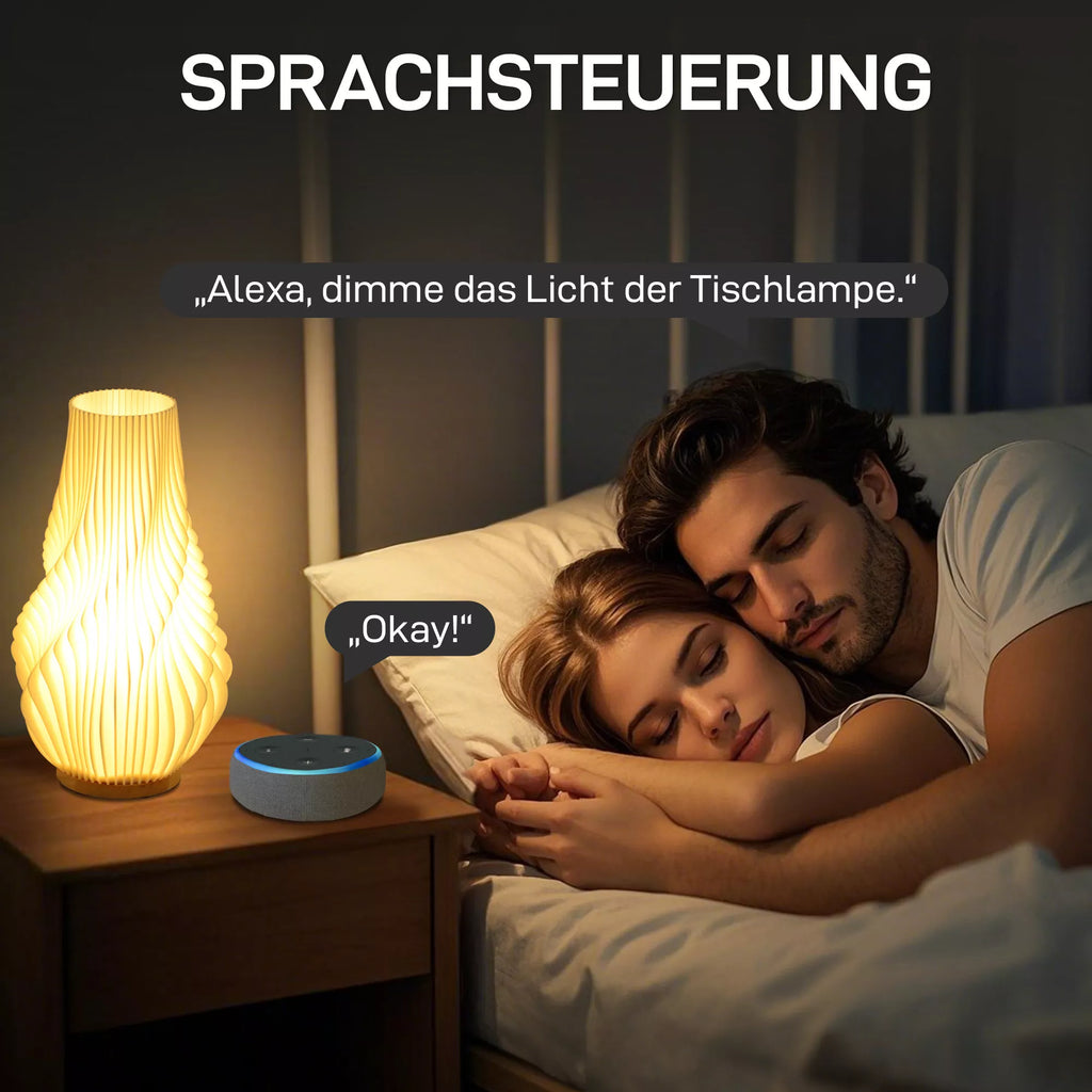 Išmanioji stalo lempa su programėlės valdymu, suderinama su „Alexa“, plastikas, medis, balta