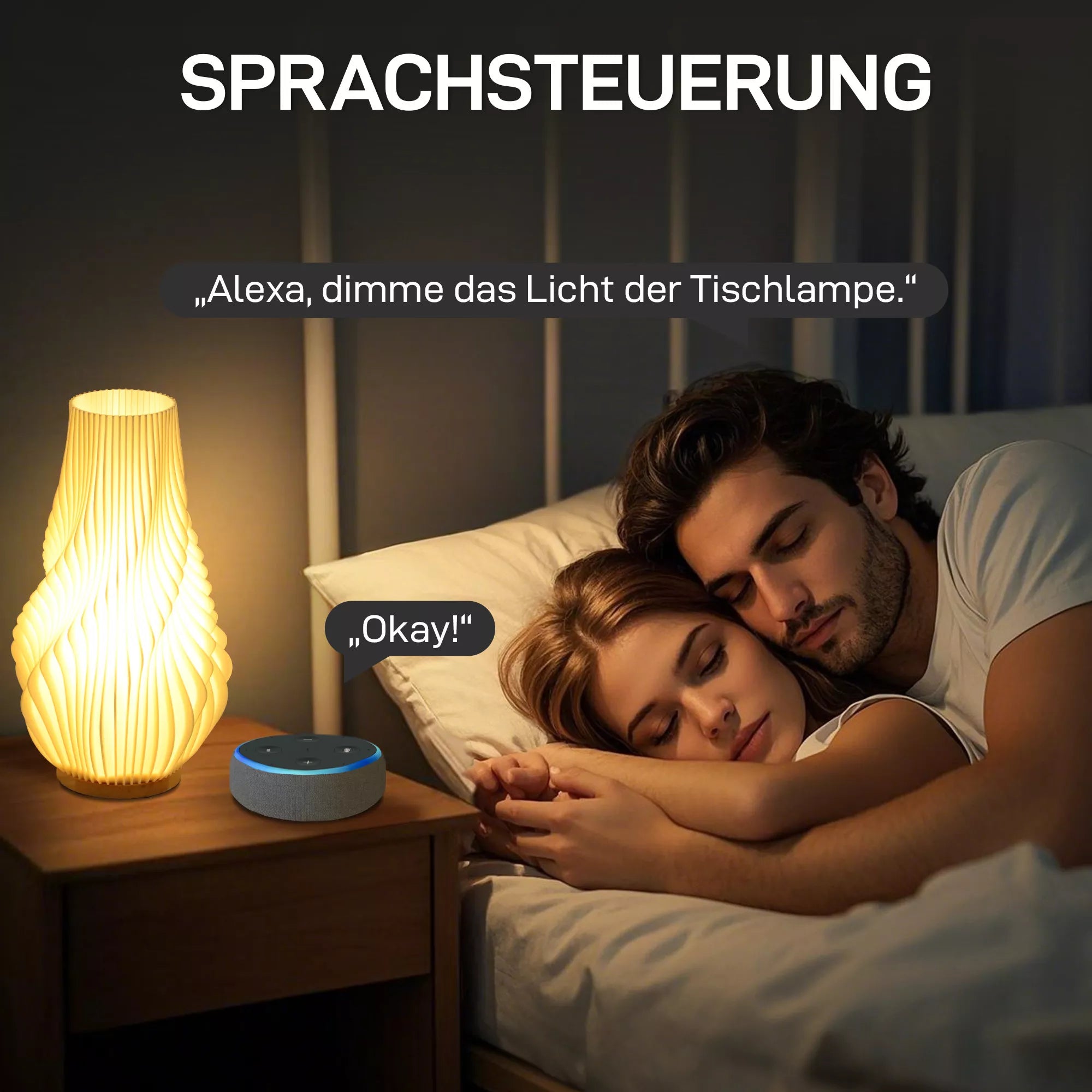 Išmanioji stalo lempa su programėlės valdymu, suderinama su „Alexa“, plastikas, medis, balta