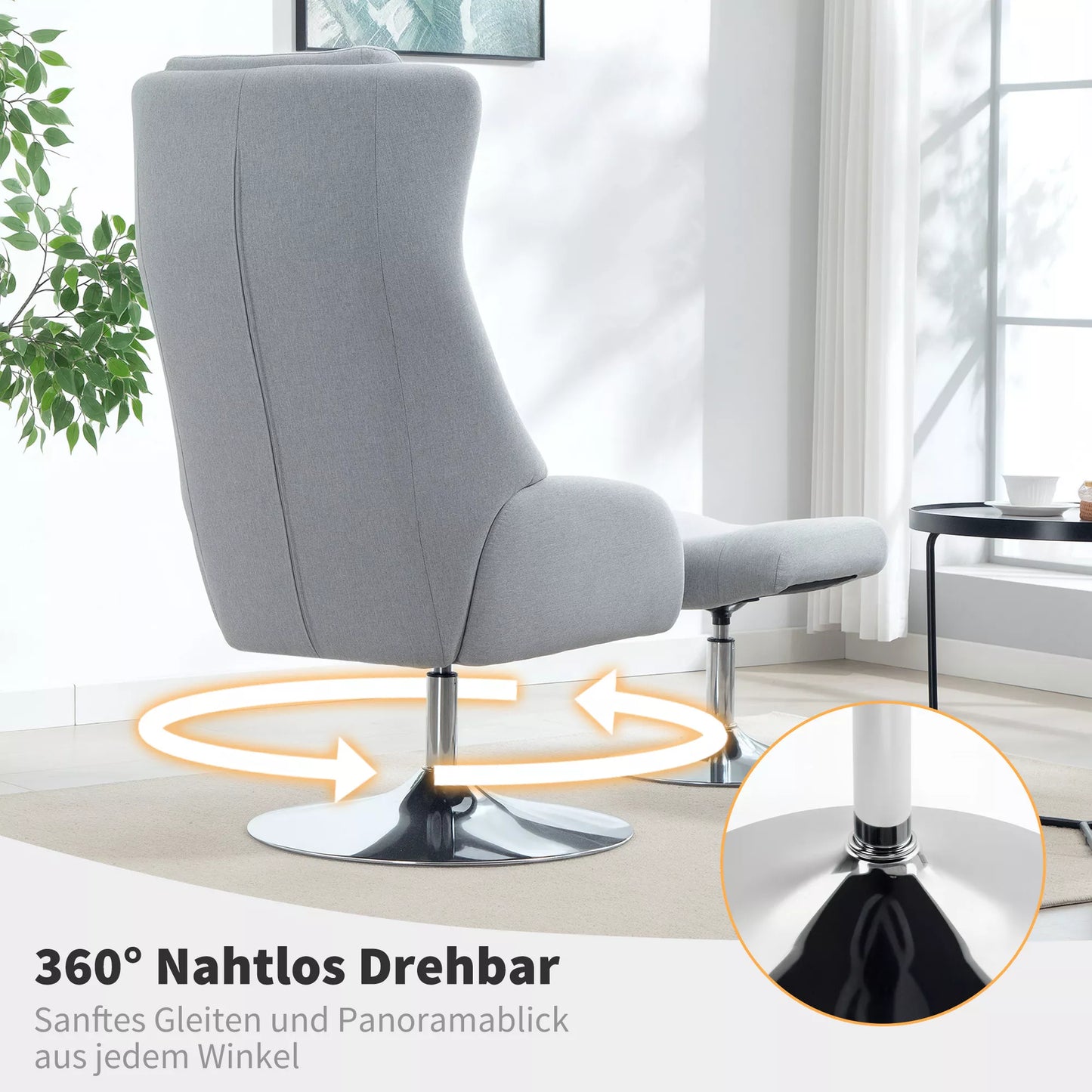 Besisukantis paminkštintas krėslas su pakoja, atlošiamas fotelis su porankiais, skirtas svetainei, miegamajam, pilkos spalvos