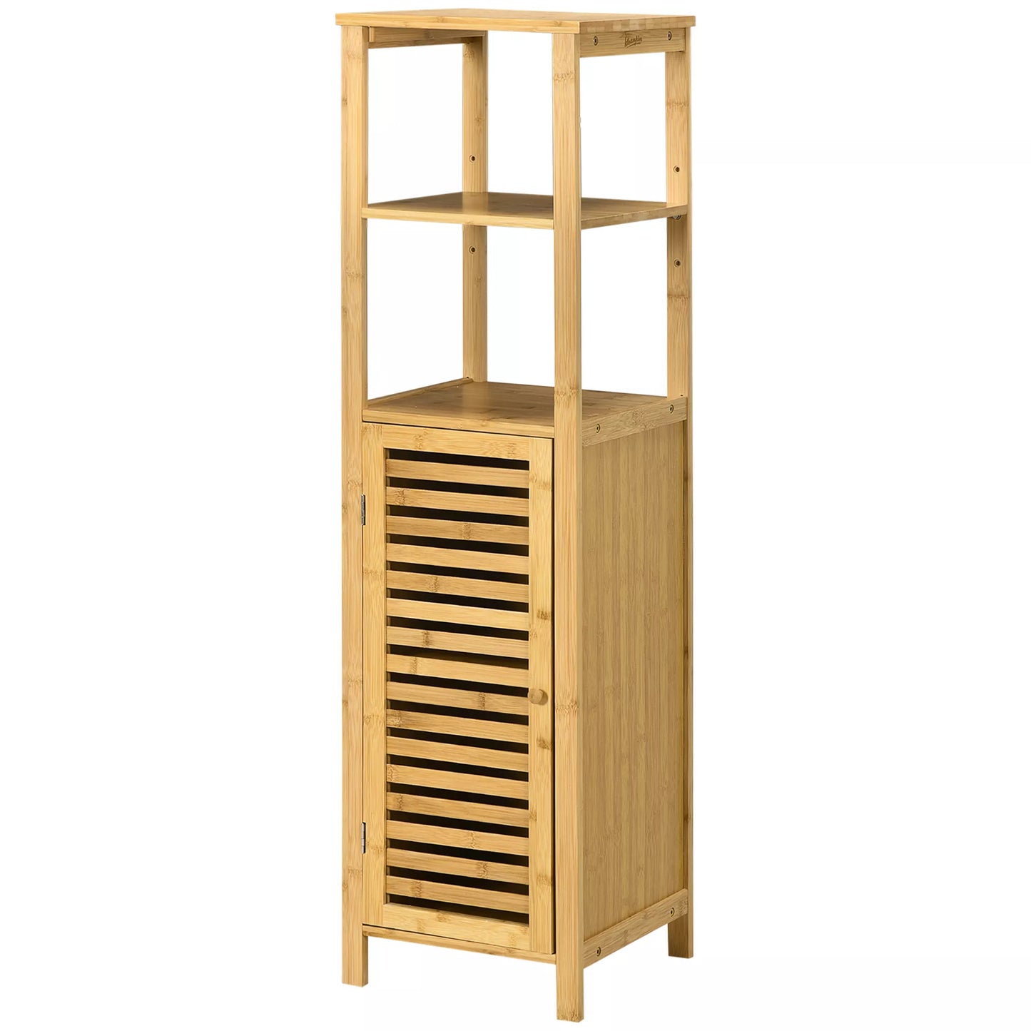 Vonios lentyna, spintelės skyrius su žaliuzi durimis, reguliuojamos lentynos, bambukas, apyt. 33 x 30 x 120 cm