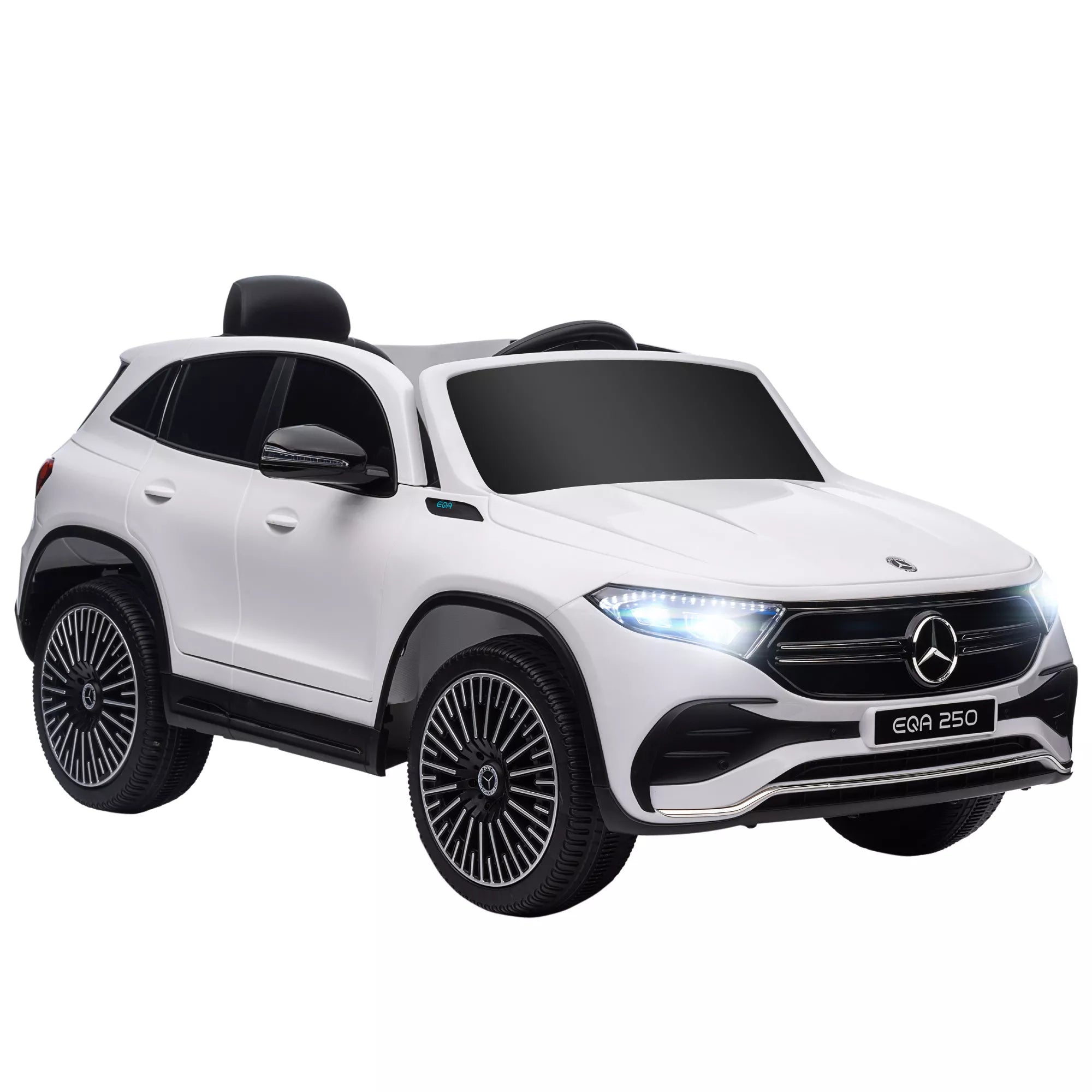 Elektrinis vaikų automobilis, licencijuotas „Mercedes-Benz EQA“, 3–8 km/h, muzika, žibintai, signalas, nuotolinis valdymas, baltas