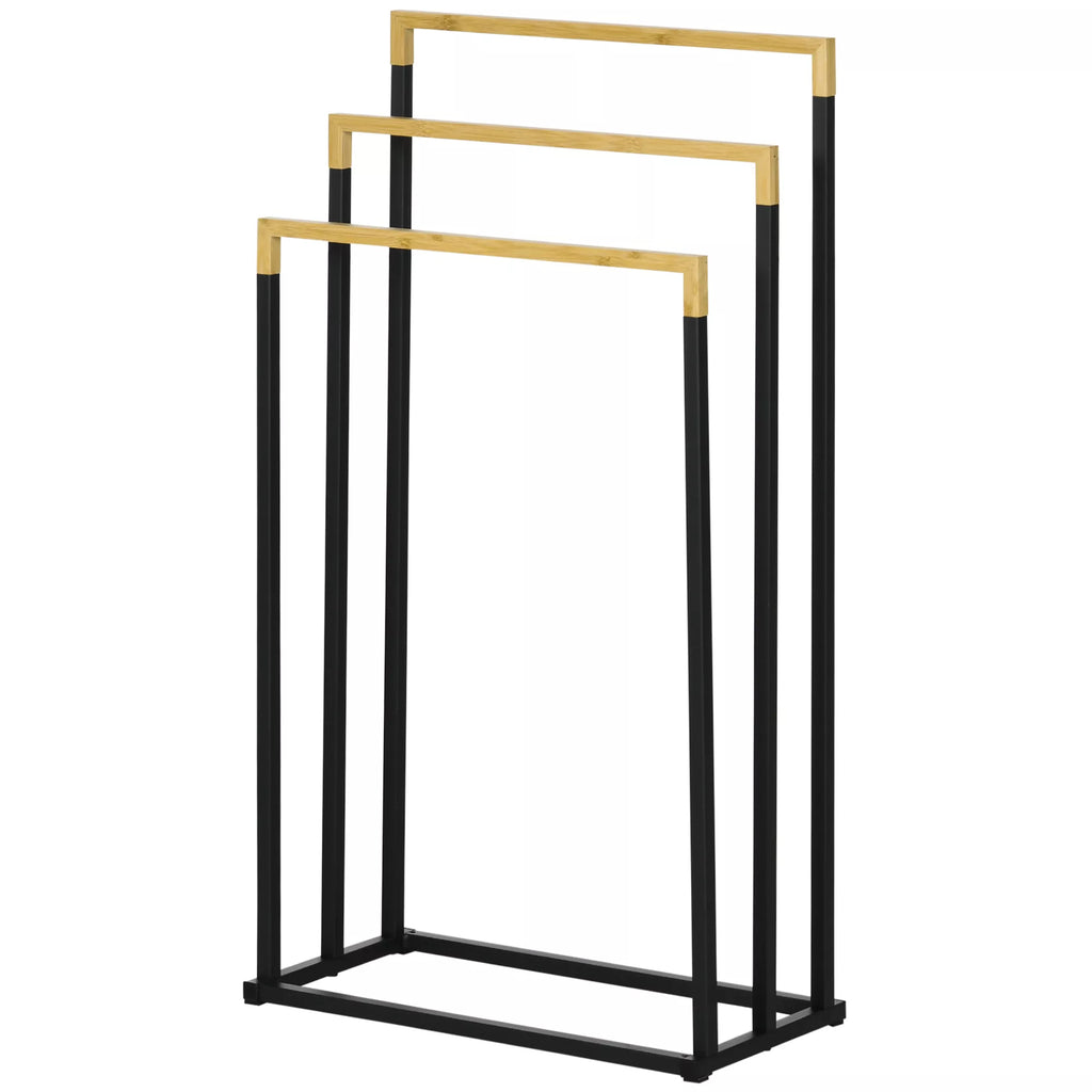 Rankšluosčių laikiklis Rankšluosčių laikiklio rinkinys 3 rankšluosčių strypai, pramoninis dizainas, bambukas, 45 x 22,5 x 86 cm, juodas + natūralus