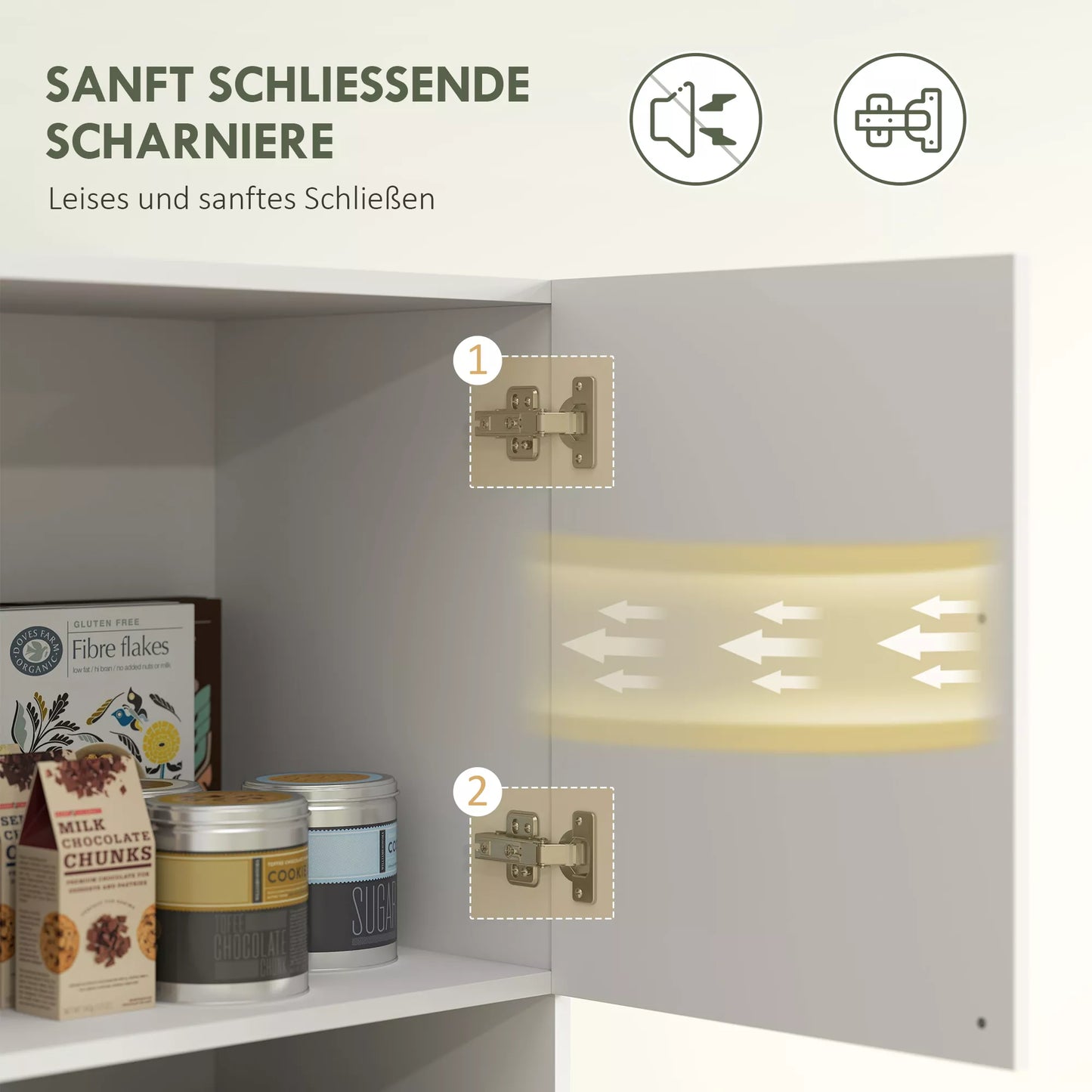 Virtuvės spinta, 4 skyriai, 6 durys, 12 vyrių, stalviršis, MDP, balta