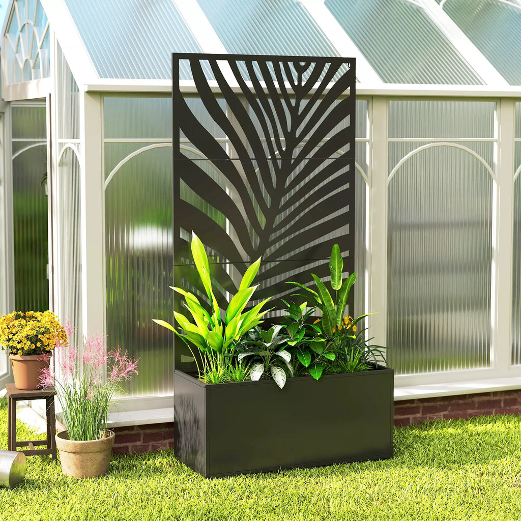 Aukštas gėlių dėžė su apsauga nuo smėlio Gėlių vazonas Metalinė gėlių dėžė, sodo grotelės 90 x 40 x 180 cm Juoda
