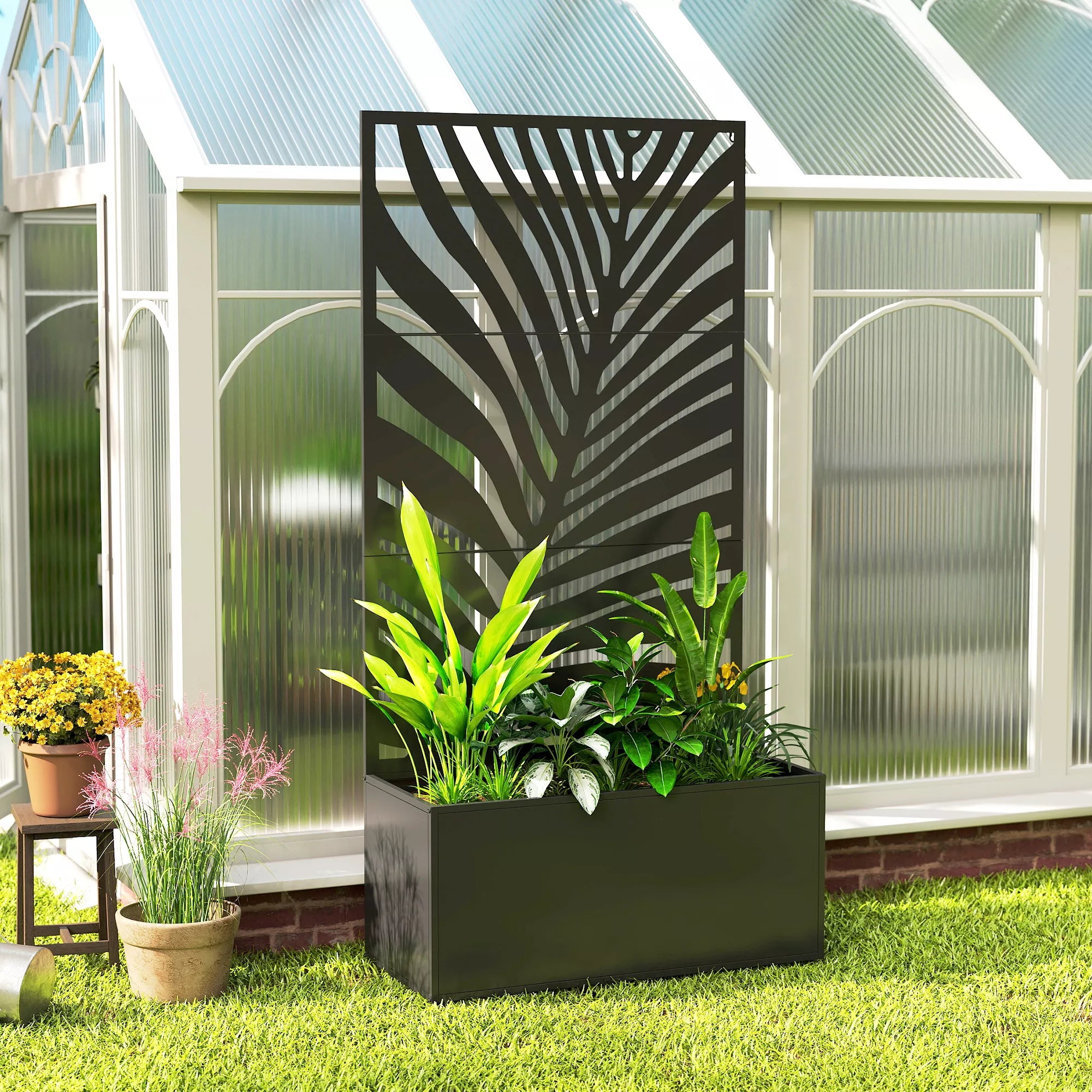 Aukštas gėlių dėžė su apsauga nuo smėlio Gėlių vazonas Metalinė gėlių dėžė, sodo grotelės 90 x 40 x 180 cm Juoda