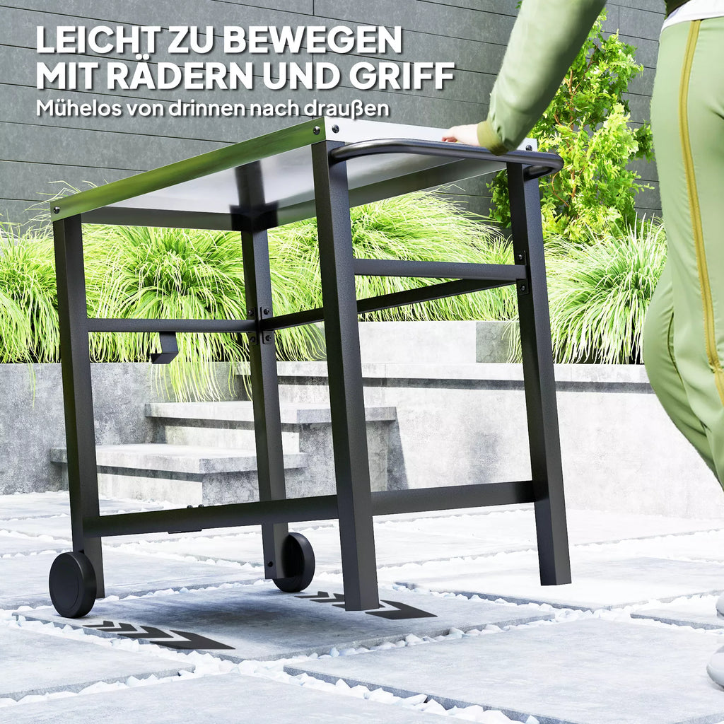 Grillwagen 2-Etagen Servierwagen mit Arbeitsfläche Ablagen Haken Räder Edelstahl 102 x 56 x 81cm