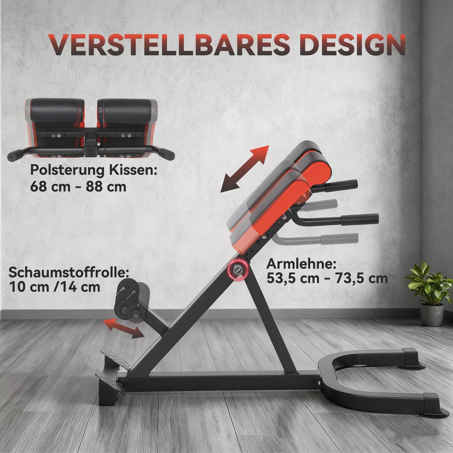 Treniruočių suolas, svarmenų suolas, plieninis, reguliuojamas, su rankenomis, raudonas+juodas