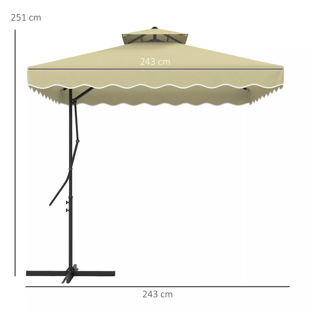 Sodo skėtis, pakabinamas skėtis, dekoratyvinis kraštas, ventiliacijos stogas, metalinis rėmas, 2,4x2,4x2,6 m, smėlio spalvos