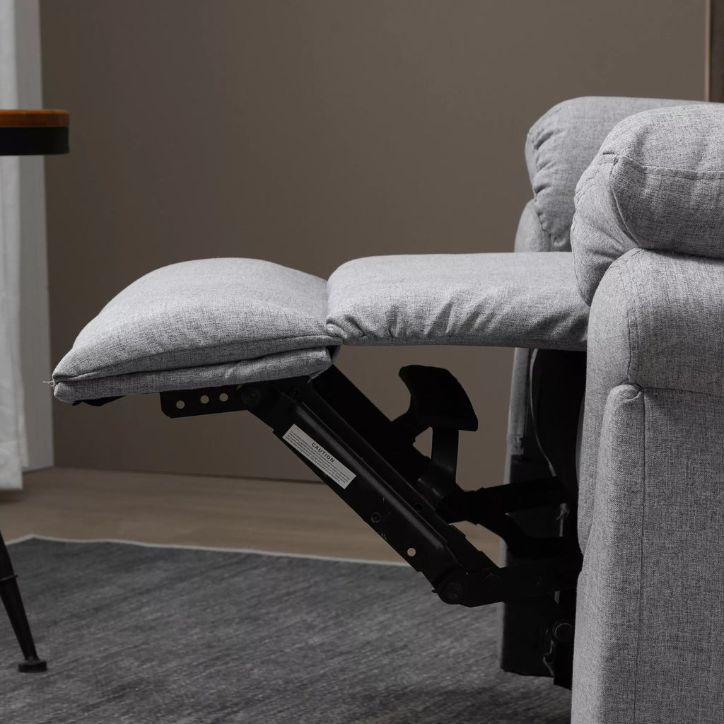 HOMCOM fotelis su atlošimo funkcija, vienvietė sofa, reguliuojamas, atsidaro 165°, poilsio fotelis, televizijos fotelis, skirtas svetainei, miegamajam, lininio audinio imitacija, šviesiai pilkos spalvos, 91 x 92 x 102 cm
