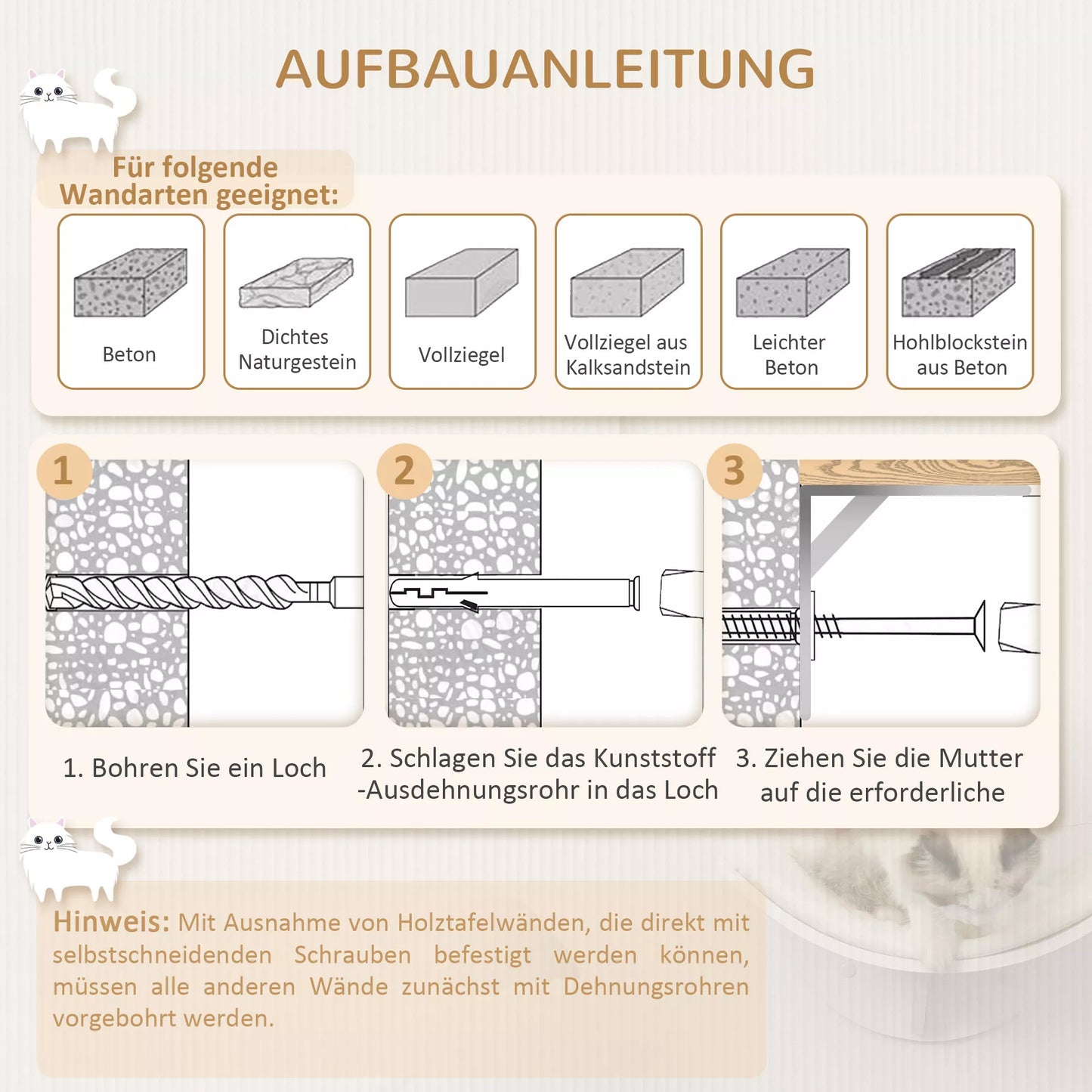 Katės lentyna, montuojama ant sienos, minkštas gulėjimo paviršius, iki 10kg, 41x28x21cm, balta