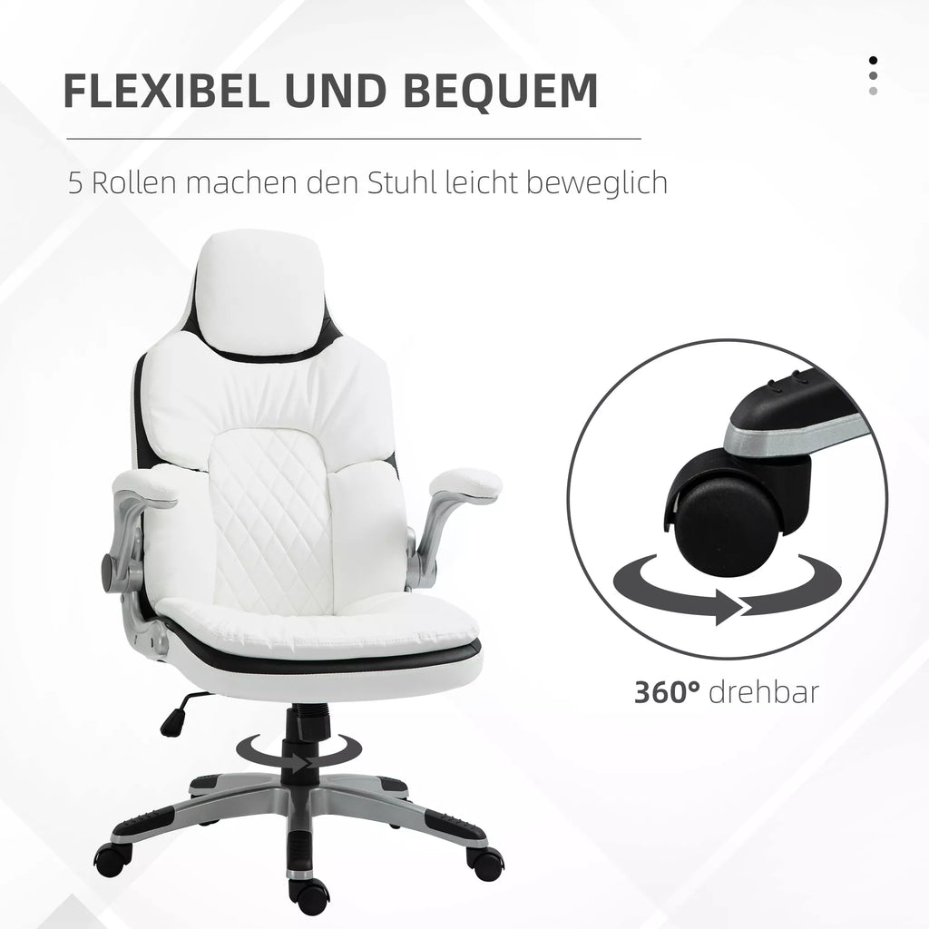 Ergonomiška biuro kėdė su atlenkiamais porankiais, aukščio reguliuojamas rašomojo stalo krėslas su svyravimo funkcija, storai paminkštinta kėdė su reguliuojamu paminkštintu porankiu 69 x 67 x 113-121 cm