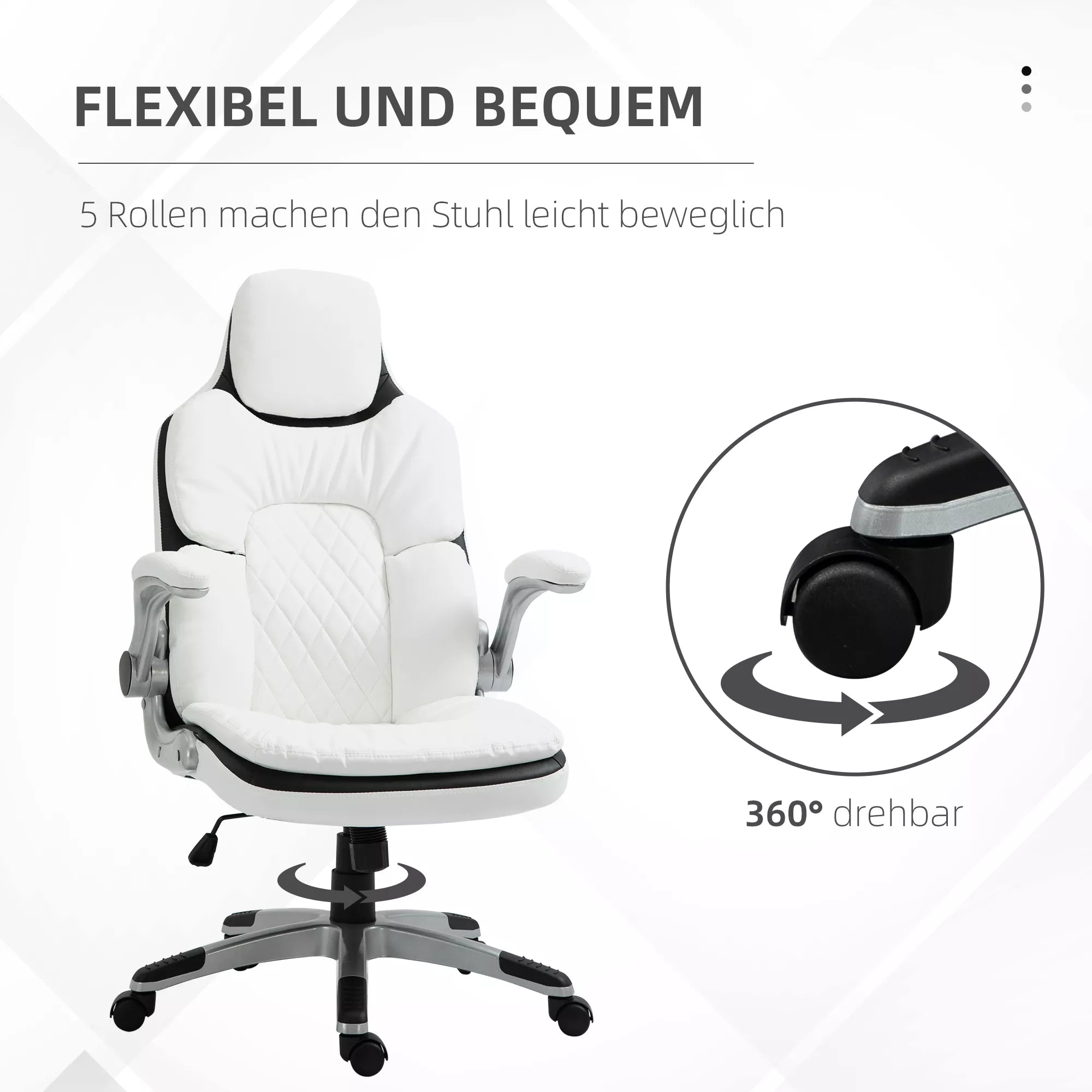Ergonomiška biuro kėdė su atlenkiamais porankiais, aukščio reguliuojamas rašomojo stalo krėslas su svyravimo funkcija, storai paminkštinta kėdė su reguliuojamu paminkštintu porankiu 69 x 67 x 113-121 cm