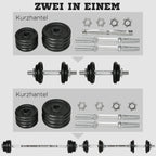 2-in-1 infografika: hanteliai ir štanga