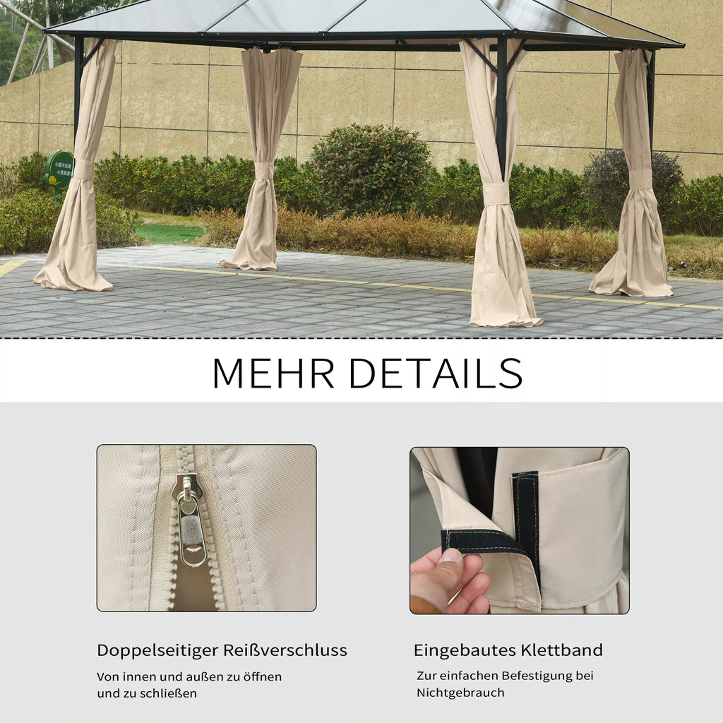 4 vnt. šoninių sienelių rinkinys 3x4 m paviljonui Šoninės dalys su kabliais 352 x 205 cm Neperšlampamos, tvirtos, atsparios žiemos sąlygoms Šoninės dalys Šoninės sienelės šventiniam palapinei Sodo paviljonui Smėlio spalvos