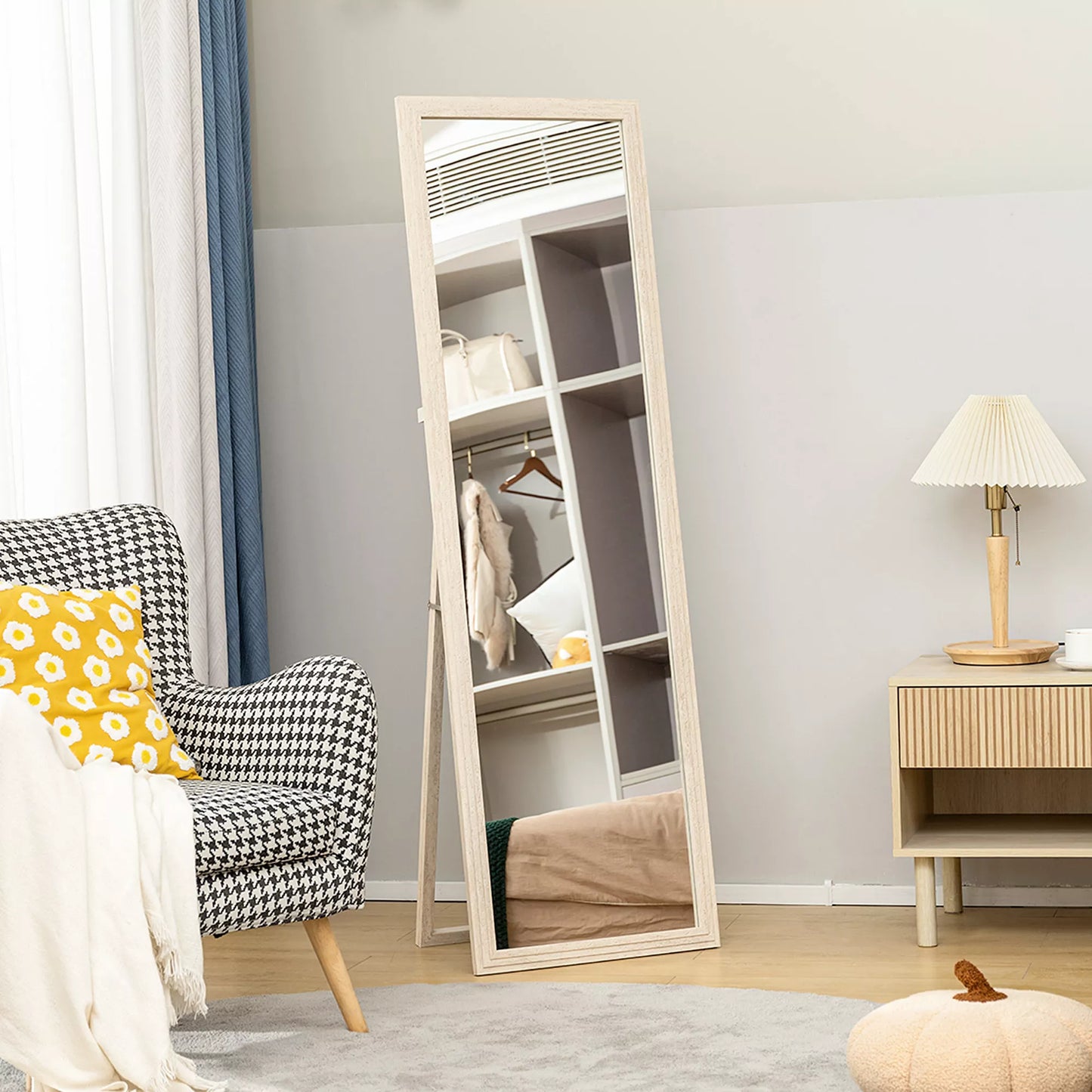 160 x 50 cm viso kūno veidrodis, universalus, stačiakampio formos su rėmu, baltas