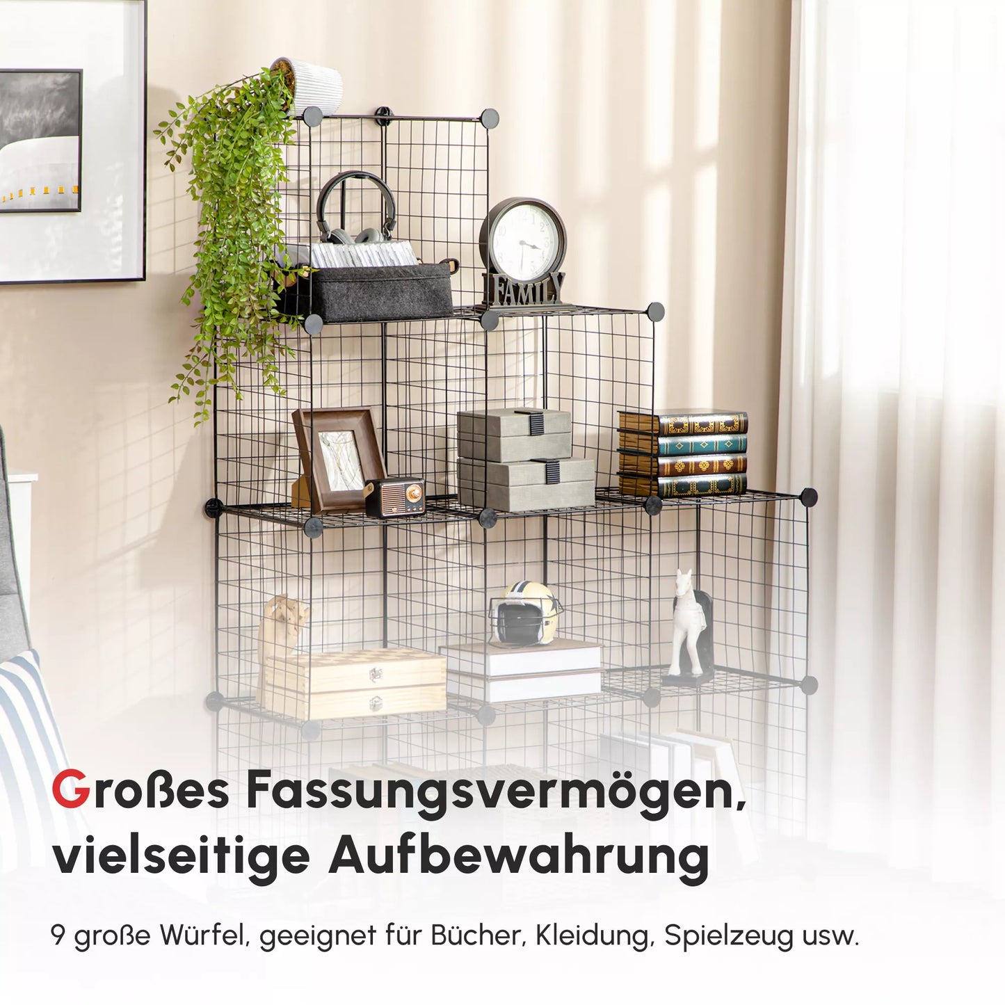 Sąvaros lentynos, kubo formos lentynos, batų lentynos, 9 kubai, modulinė konstrukcija, plienas, juodos spalvos, 35 x 35 x 35 cm kiekvienas kubas