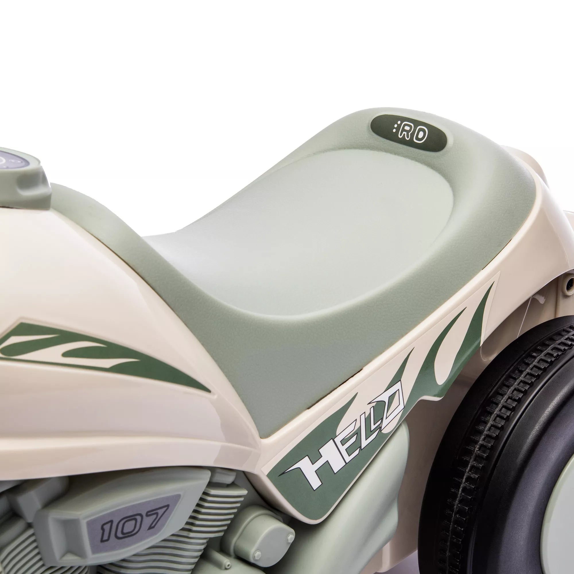 Riedantis automobilis, motociklo dizainas, muzika ir muilo burbulai, skirtas 2–5 metų vaikams, kreminės baltos spalvos