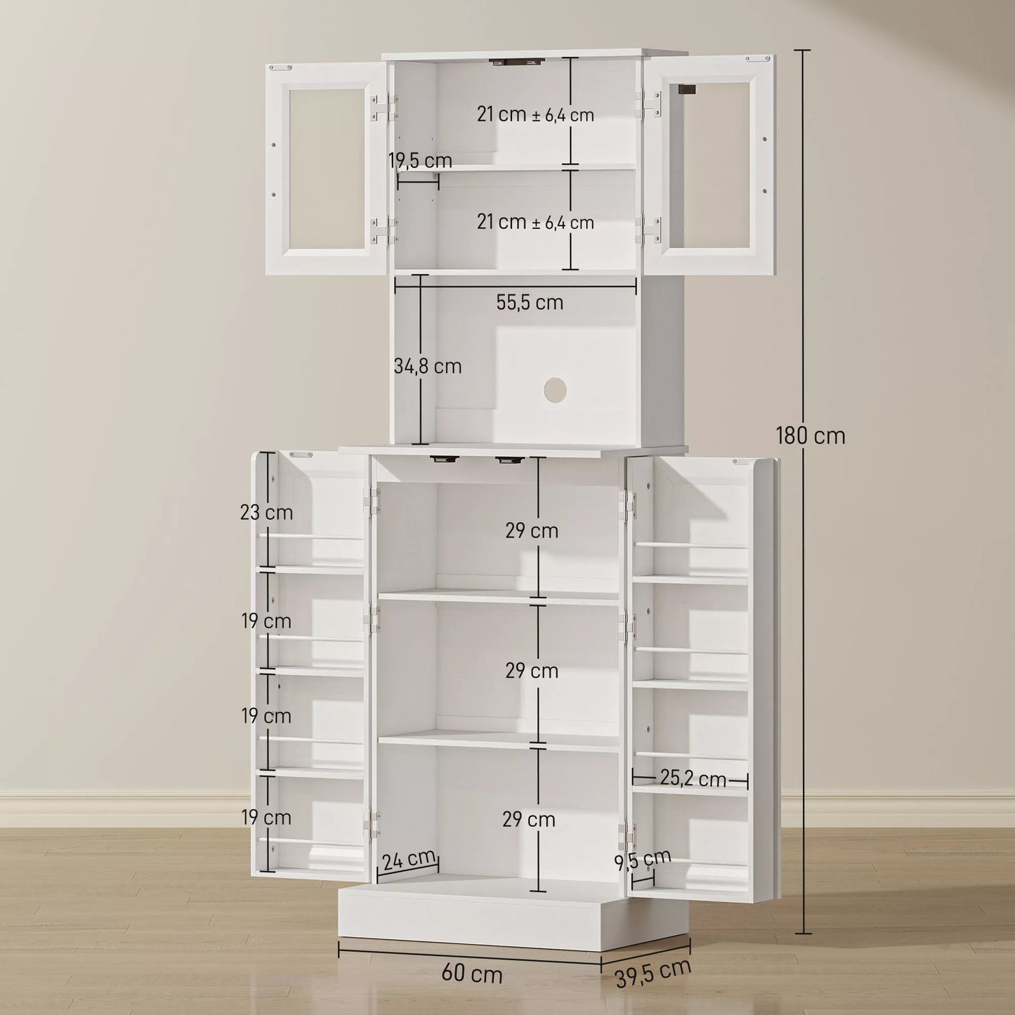 Virtuvės spintelė, reguliuojama lentyna, stalviršis, akrilinės durys, kabelio anga, skirta svetainei, virtuvei, valgomajam, MDF, balta