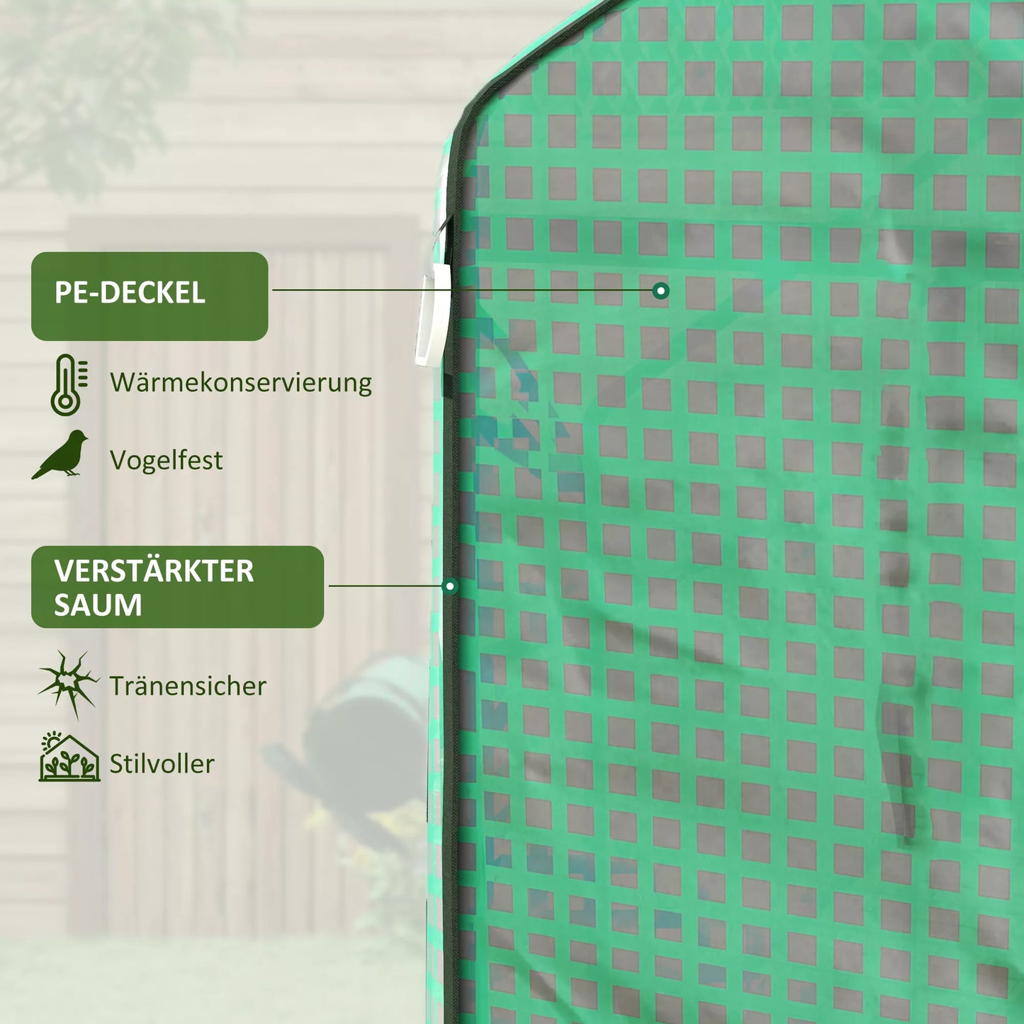 Šiltnamio atsarginis tentas, atsparus oro sąlygoms, atsparus UV spinduliams, 140 x 213 x 190 cm, žalias