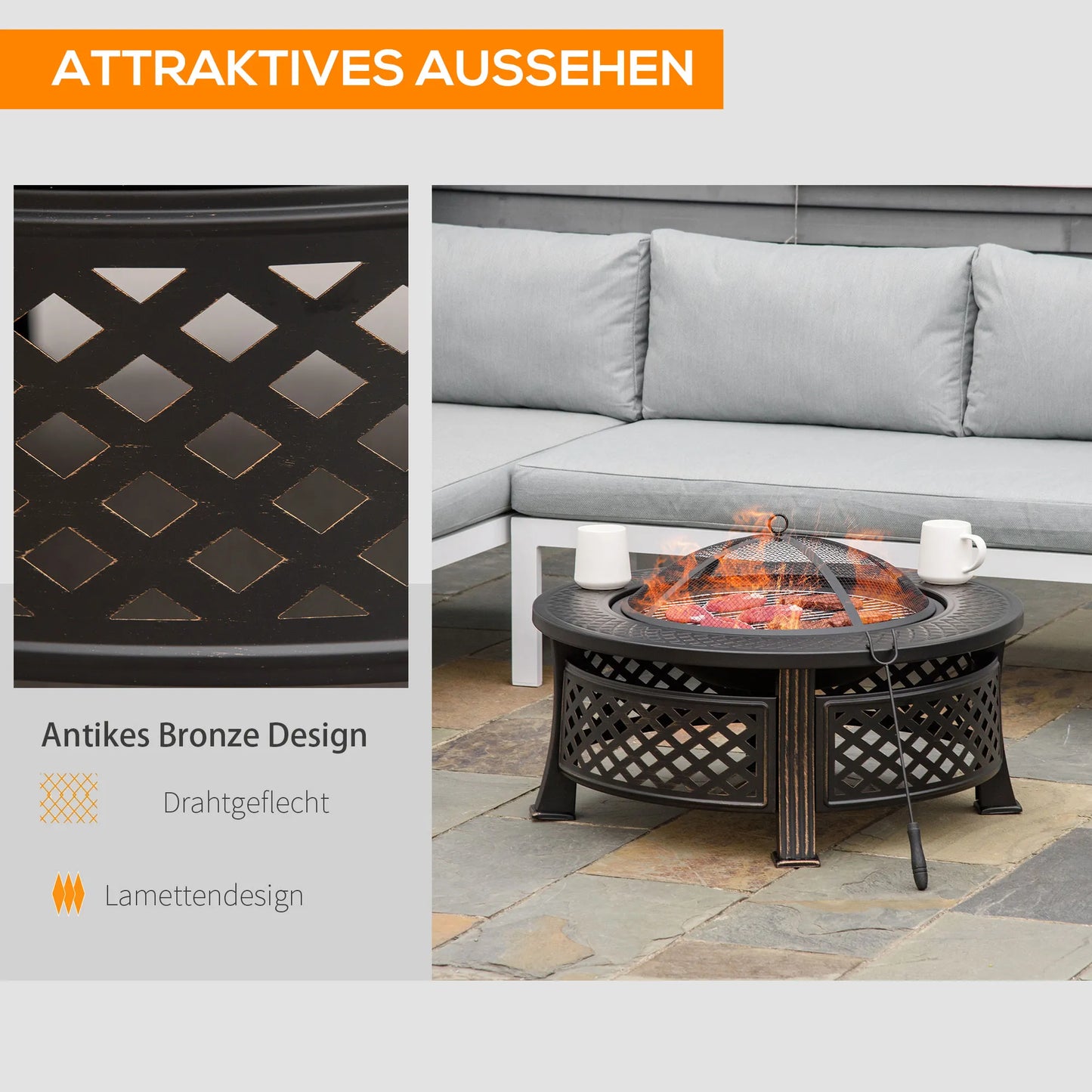 Ugnies dubuo su pakeltuvu, kibirkščių gaudyklė, ugnies krepšys, apvalus laužavietės stalas, sodo, stovyklavimo, BBQ, plieninis, juodas, 81 x 81 x 50 cm