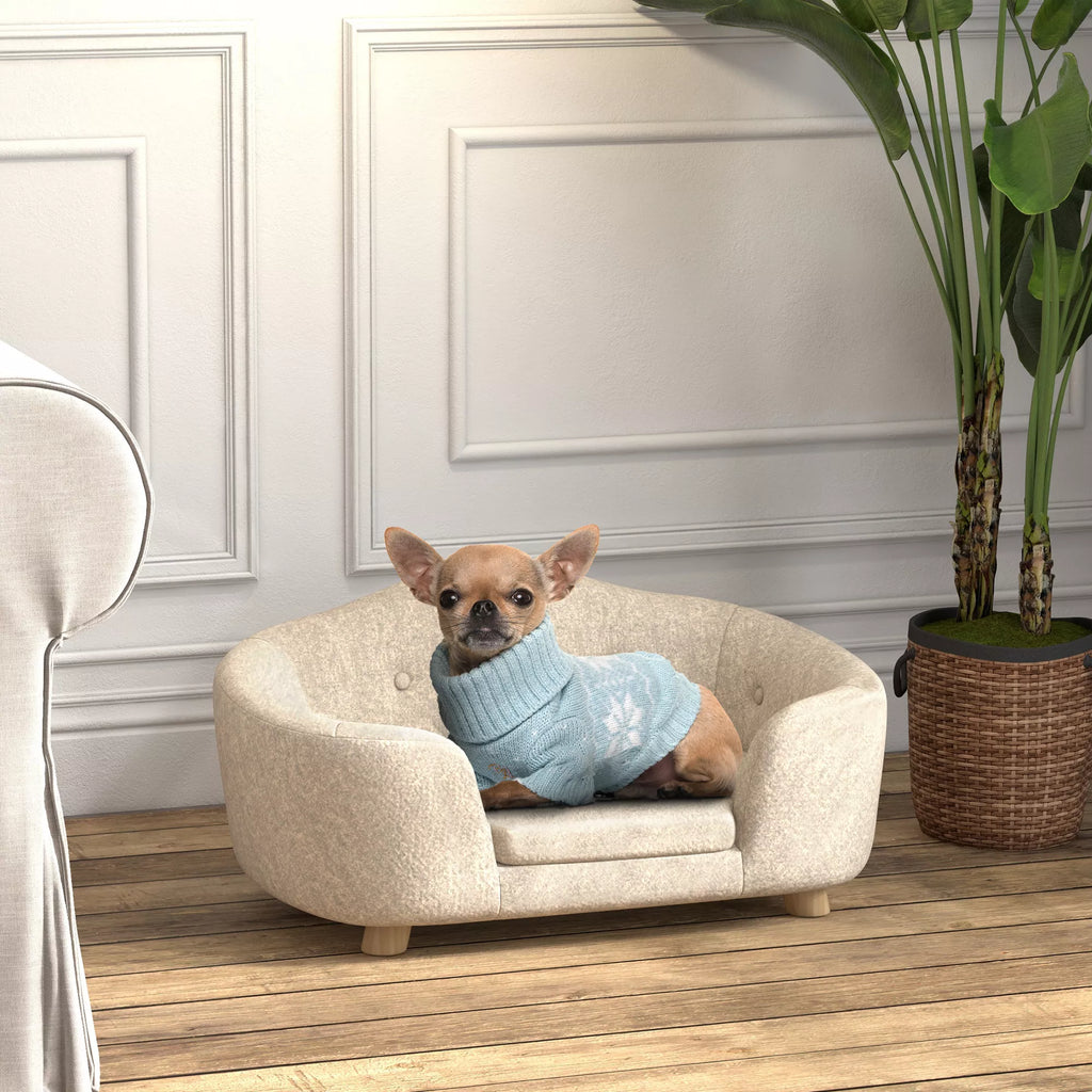 Naminių gyvūnų sofa Šunų kilimėlis Šunų lova Šunų sofa Šunų sofos Katės sofa su pagalvėmis Nugaros kišenė Pliušas Putų polistiras Pušies mediena Kreminė balta 70 x 47 x 30 cm