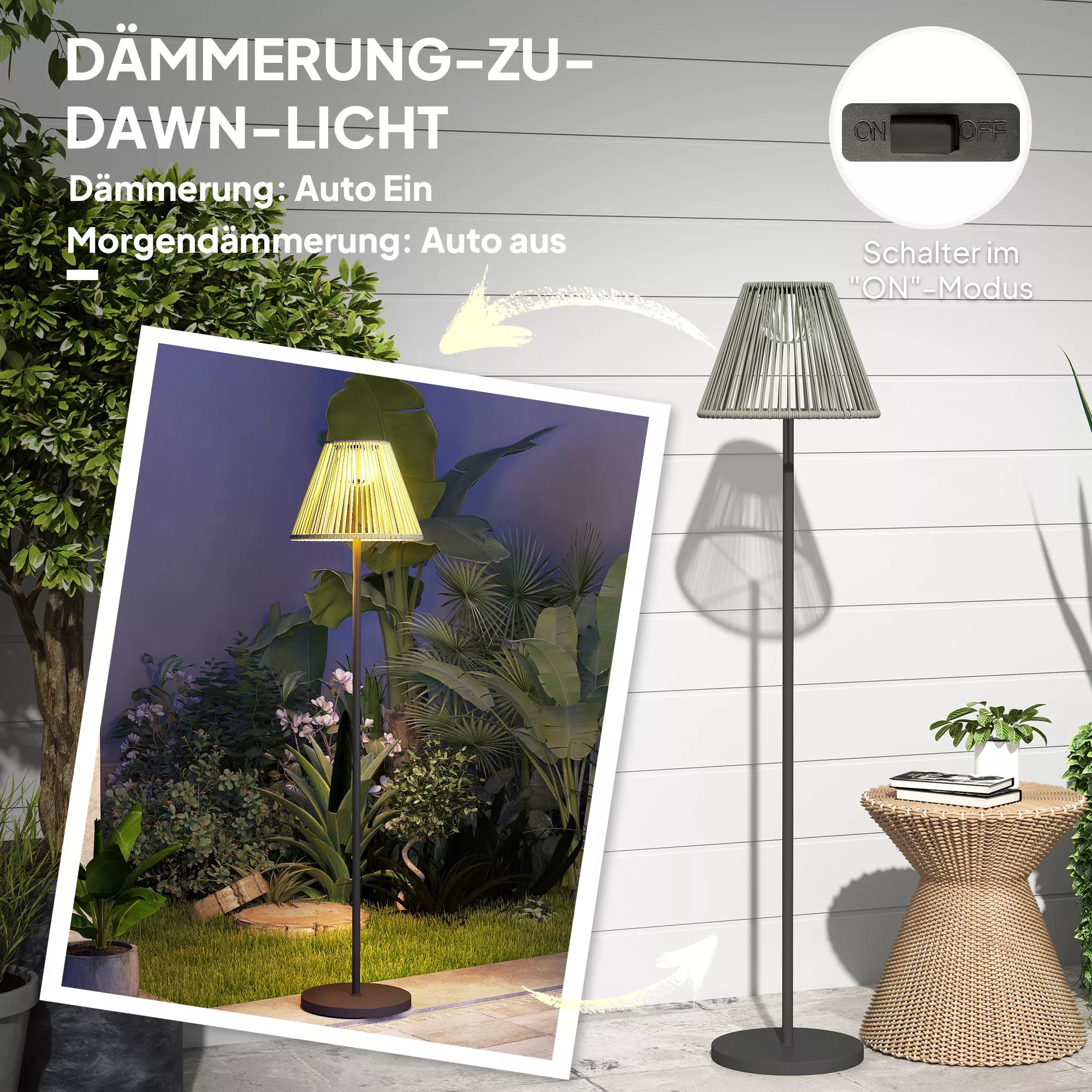 Saulės stovas Rattan saulės lempos su šviesos jutikliu 25 LED šviesos saulės lempa boho stiliaus Ø33 x 135 cm