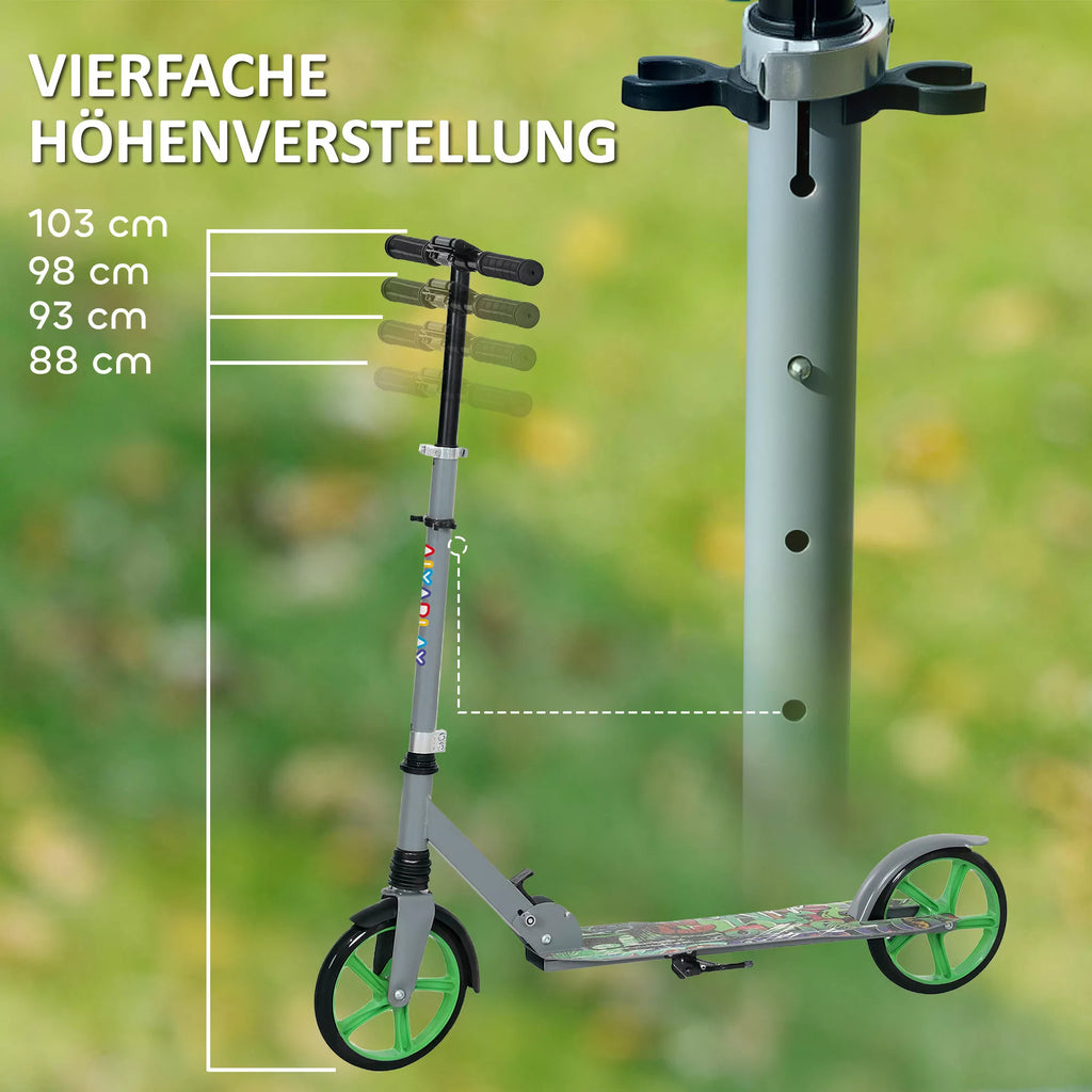 Tretroller, aukščio reguliuojamas, galinis stabdys, sulankstomas, 100 kg apkrova, žalias