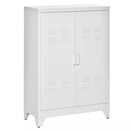 Metalinė spinta, daugiafunkcinė spinta su magnetinėmis žaliuzių dvigubomis durimis 75 x 33 x 110 cm Balta