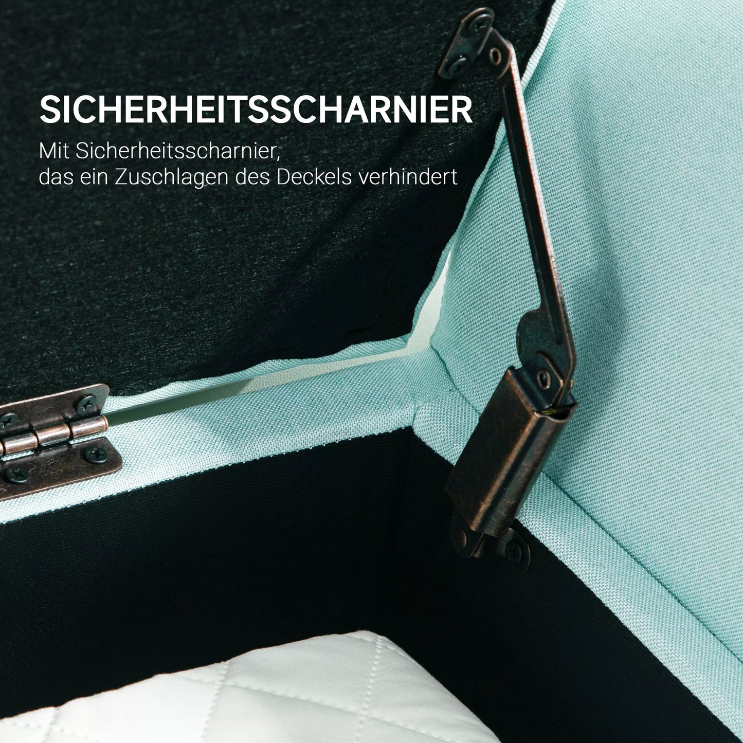 Suoliukas su daiktadėže, minkštas suoliukas, atlaiko iki 130 kg, lininio audinio išvaizda, kaučiukmedžio mediena, 116 x 44 x 58 cm, žalias