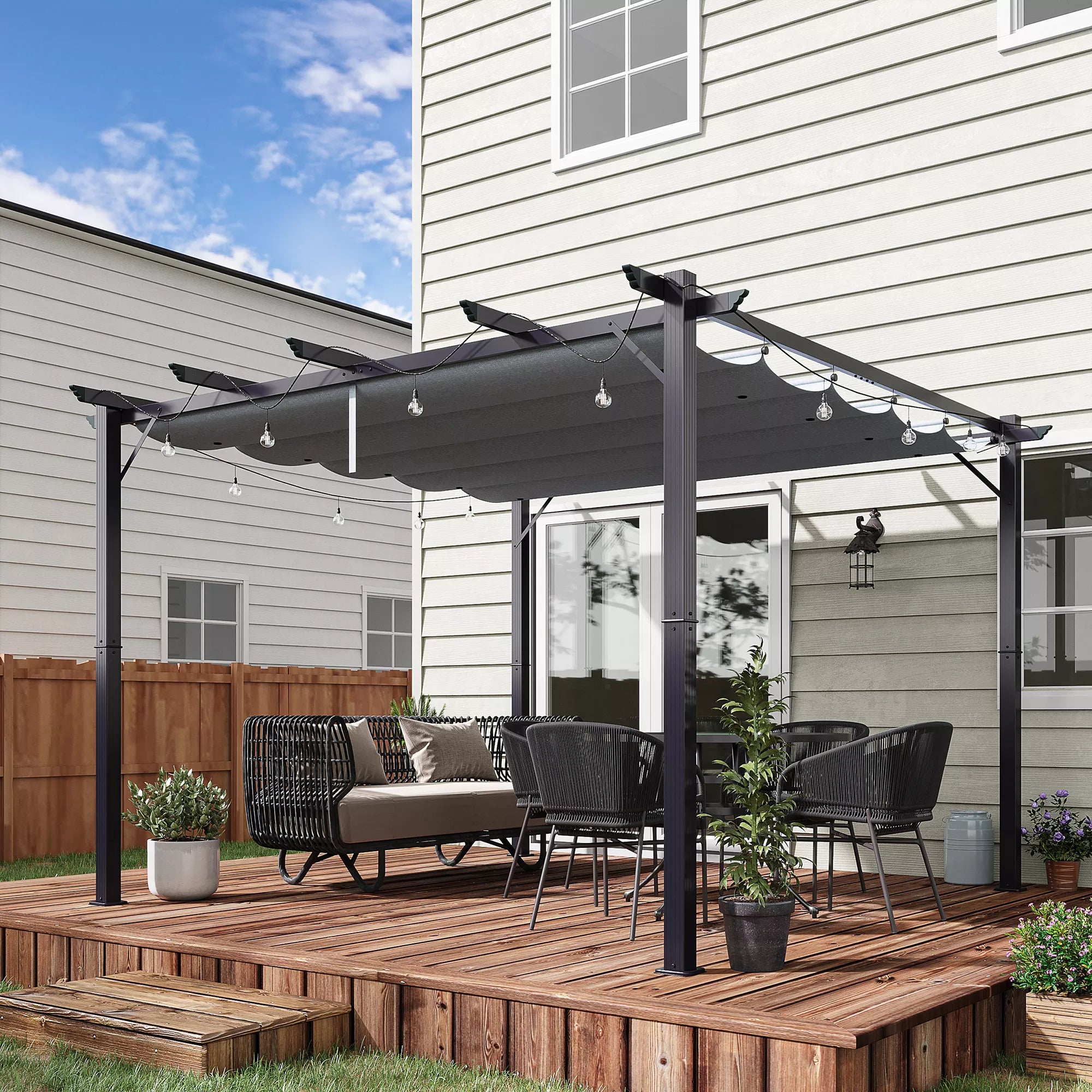 Pergola paviljonas Terasos stogas su stumdomu stogu Sodas Aliuminis Anglies pilka + Tamsiai pilka 3x3x2,23 m