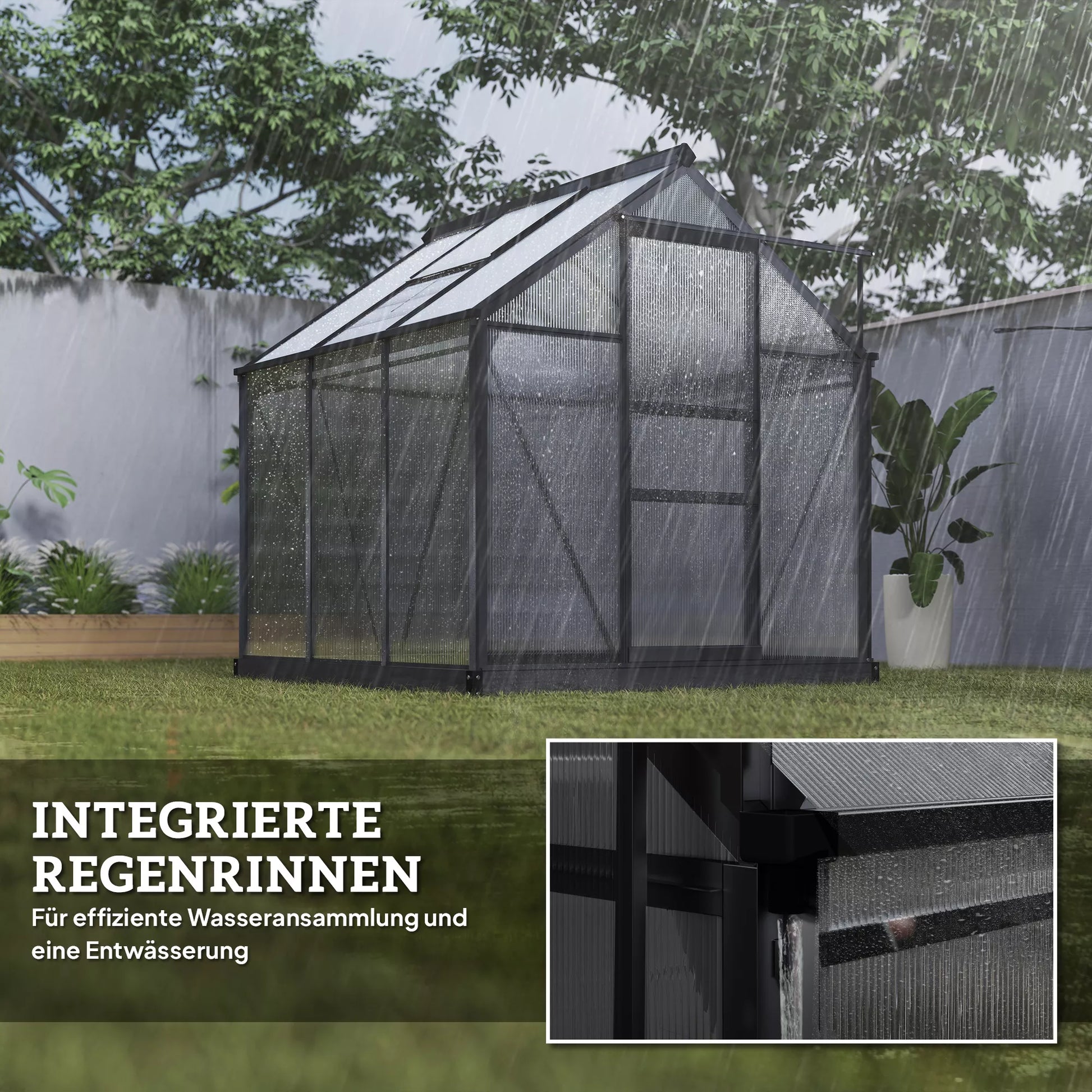 Aliumininis šiltnamis 3,65 m² su pamatu, stoglangiu ir stumdomomis durimis, 4 mm polikarbonatas, atsparus UV, 190×192×201 cm