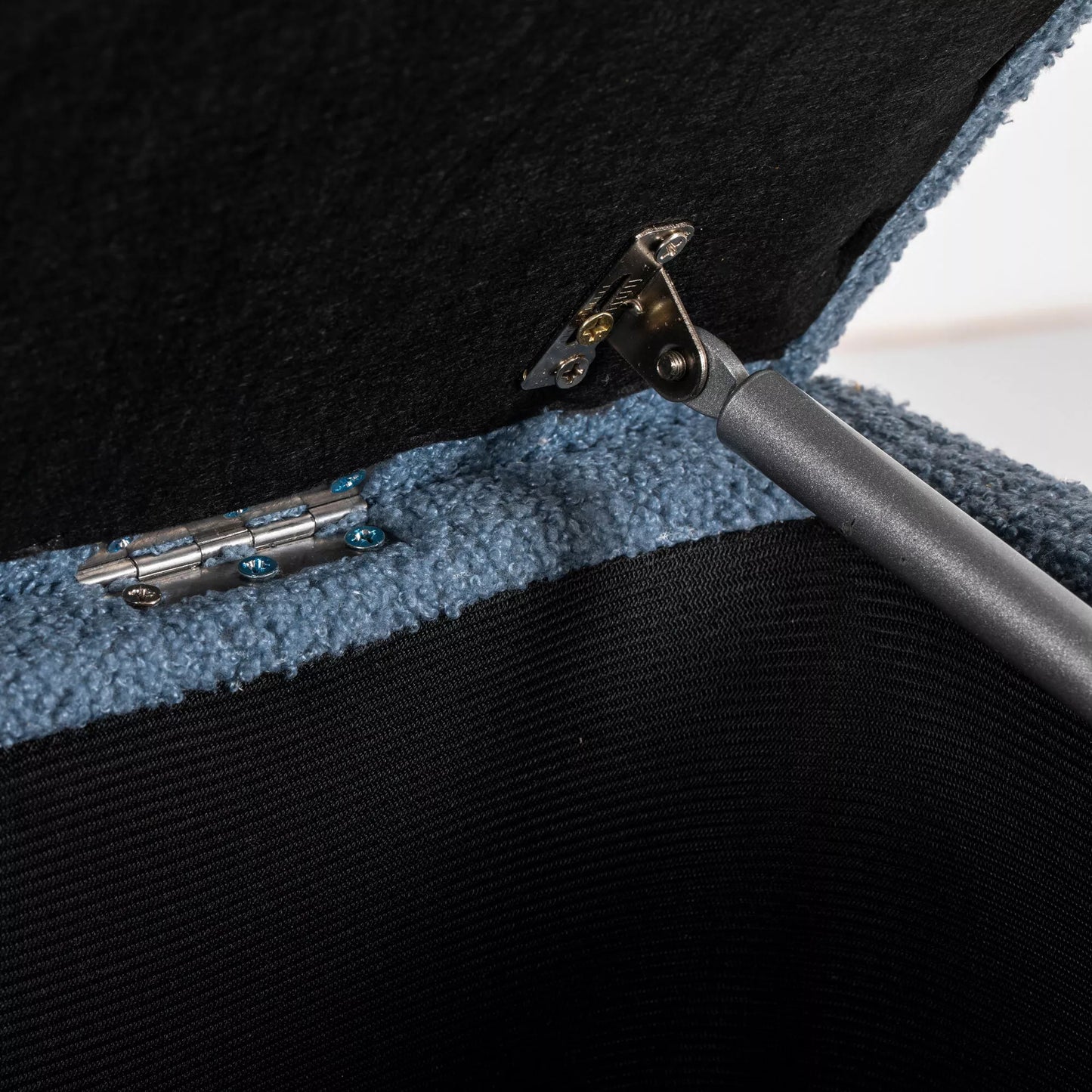 Paminkštinta suolė su daiktadėže, sėdima skrynialaidė, kašmyro imitacija, iki 120 kg, natūralaus medžio rėmas, 95 x 38 x 45 cm, mėlyna